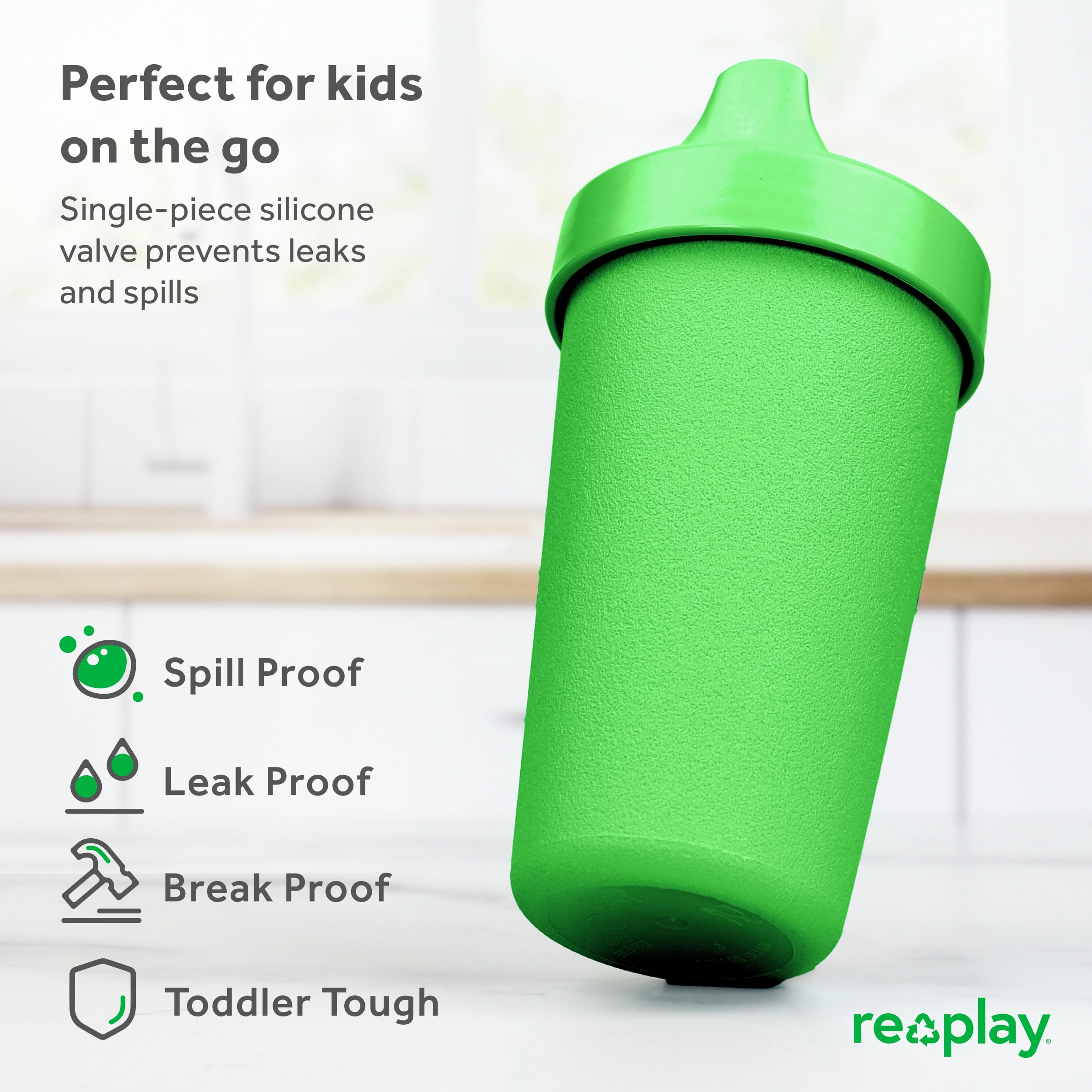 Re-Play USA Made Toddler Sippy Cups 2-Pack, 10oz Spill-Proof Kids Cups - BPA-Free, Dishwasher & Microwave Safe - Hard Spout Design for 1-3 Year Olds (3.13