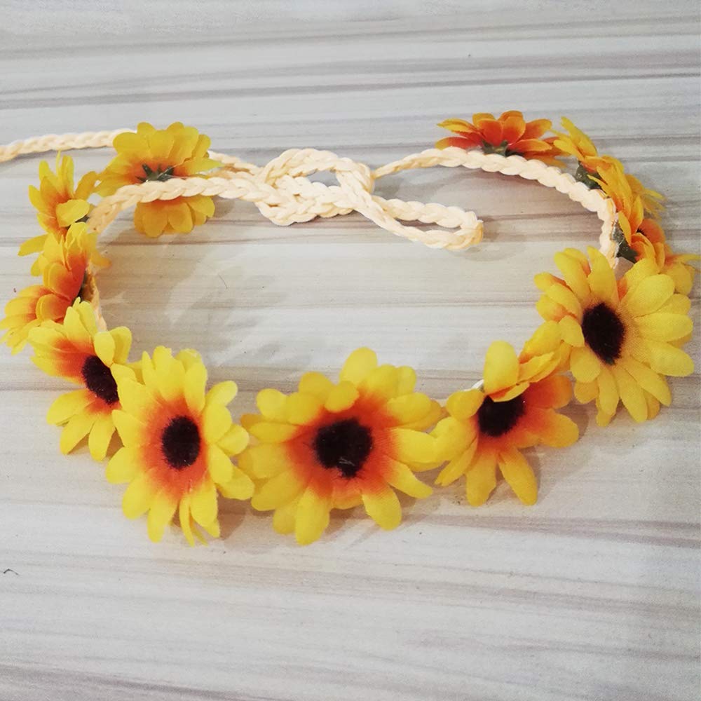 **Sunflower Headband for Women & Girls - 4 Pack Boho Floral Hair Hoops, Hair Clips & Barrettes - Perfect for Parties, Weddings, Cosplay & Festival Outfits**