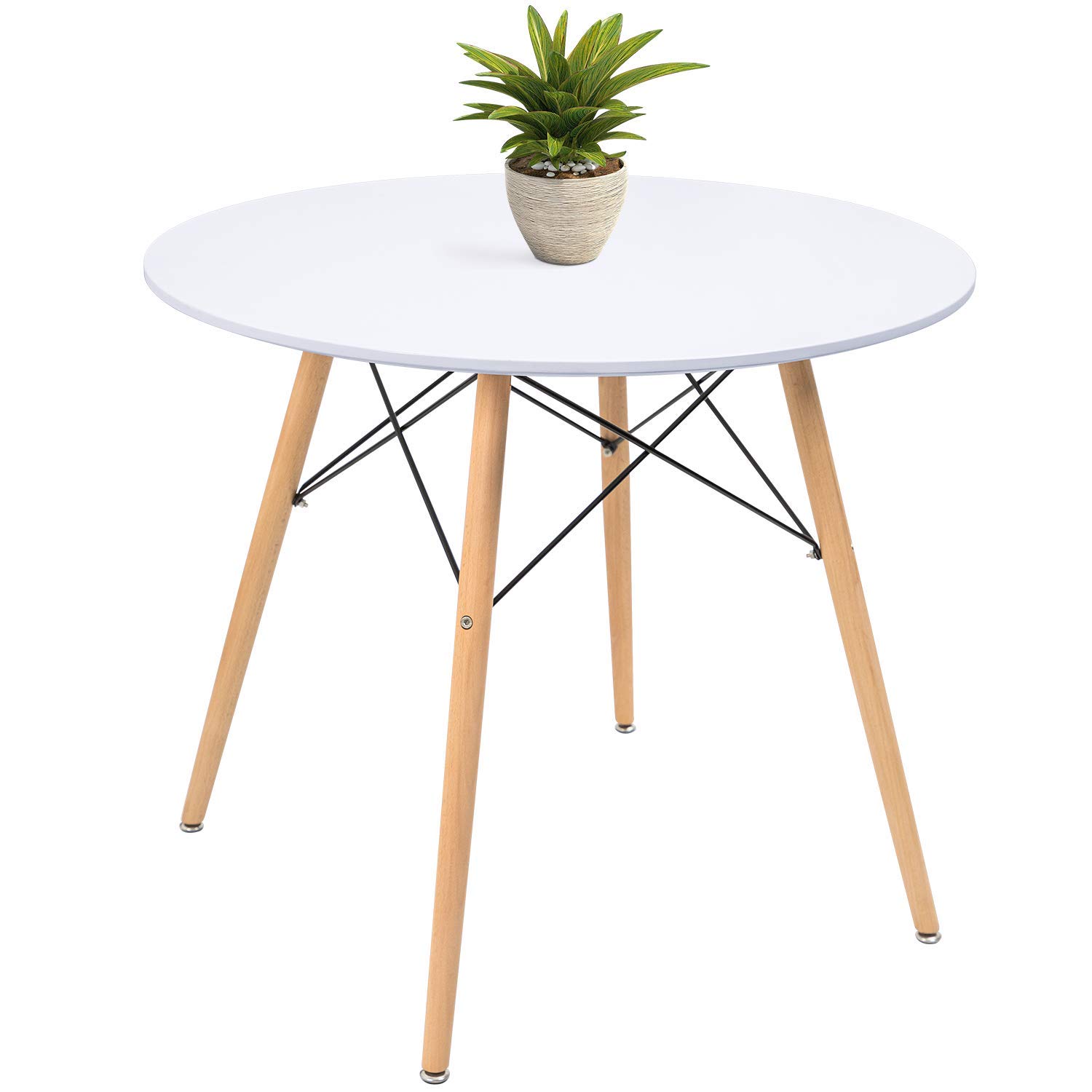 KaiMeng 32 Inch White Round Dining Table - Modern Pedestal Base Small Circle Table for Kitchen, Breakfast Nook, Coffee & Tea Time - Perfect for Small Spaces & Apartment Living (White)