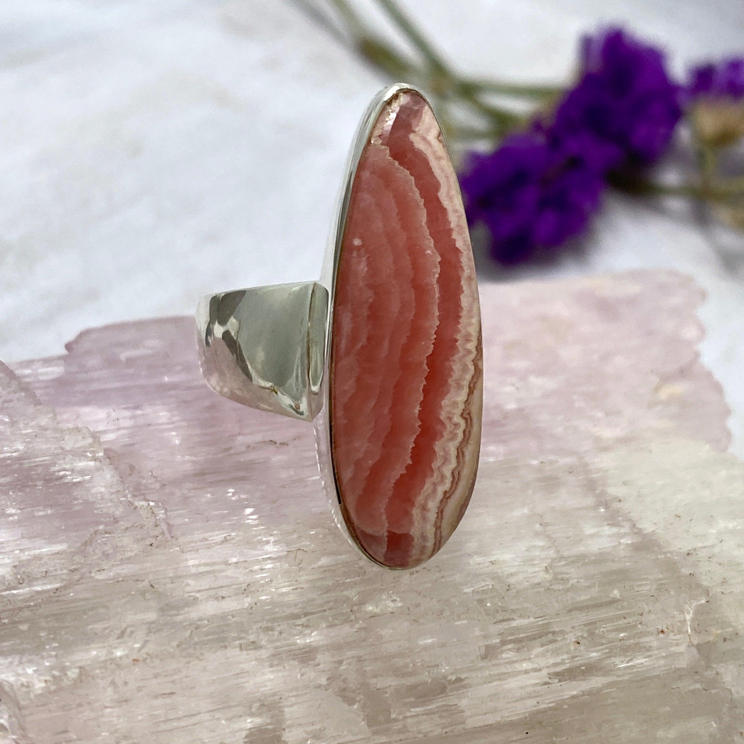 Rhodocrosite Teardrop Ring - Size 8 - KRGJ2556 - Elegant Jewelry for Women, Perfect for Weddings, Parties & Special Occasions