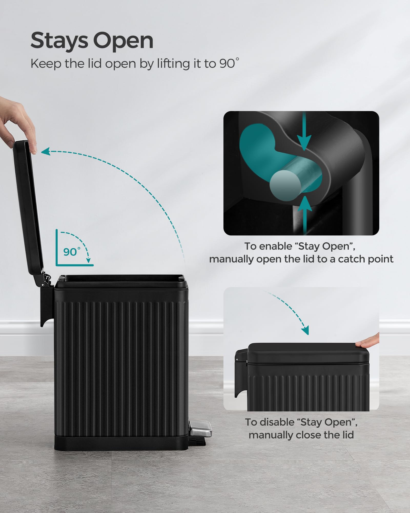 SONGMICS 2.6-Gallon Slim Stainless Steel Bathroom Trash Can with Soft Close Lid - Space Saving Small Garbage Bin for Bathroom, Kitchen, Office - Black ULTB562B01