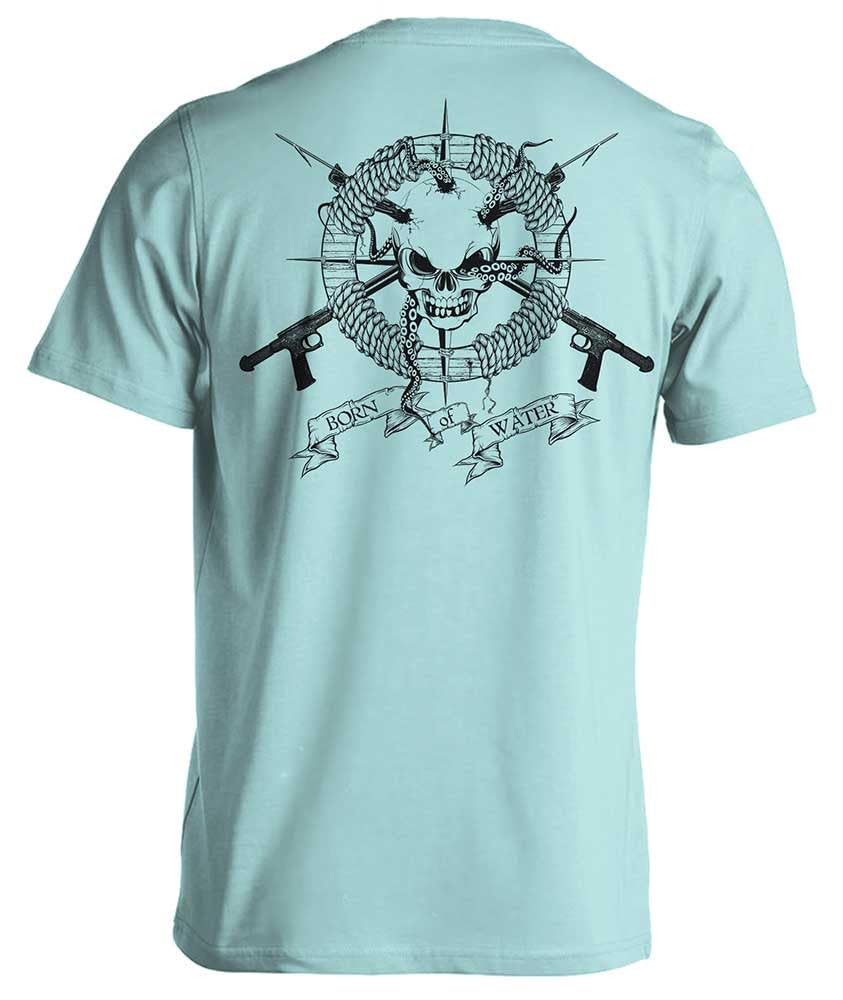 Skull and Speargun Spearfishing T-Shirt: Men's Short Sleeve Fishing Shirt for Scuba Diving, Boating, Beach, and Outdoor Adventures