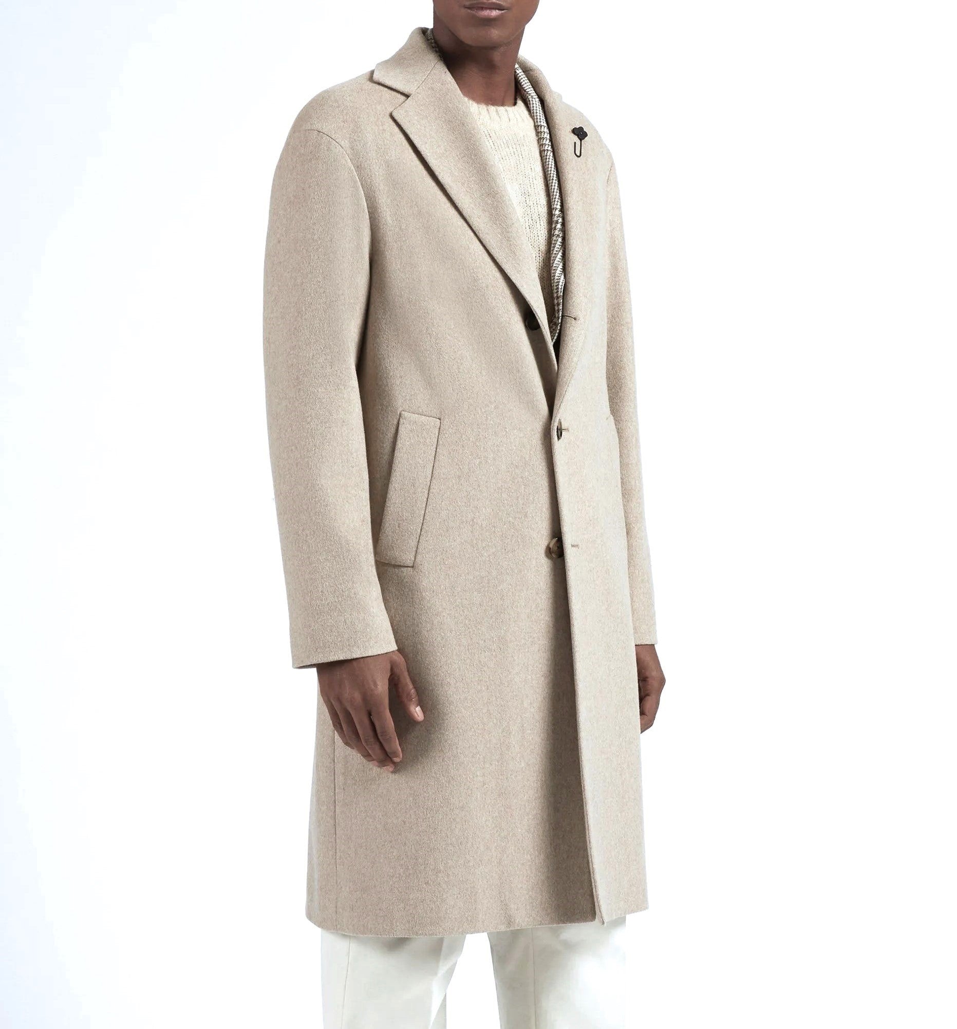 Premium Lardini Soft Brushed Wool Overcoat for Men - Warm Winter Trench Coat with Classic Lapel Collar | Perfect for Business, Office, and Formal Occasions