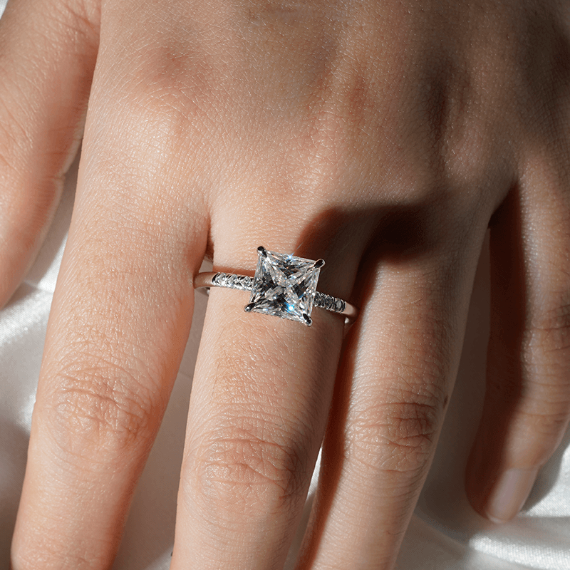 1.5ct Princess Cut Moissanite Engagement Ring with Hidden Halo - 14K White Gold Wedding Band for Women - Perfect Proposal Gift for Her - Ideal for Anniversaries, Valentine's Day & Special Occasions