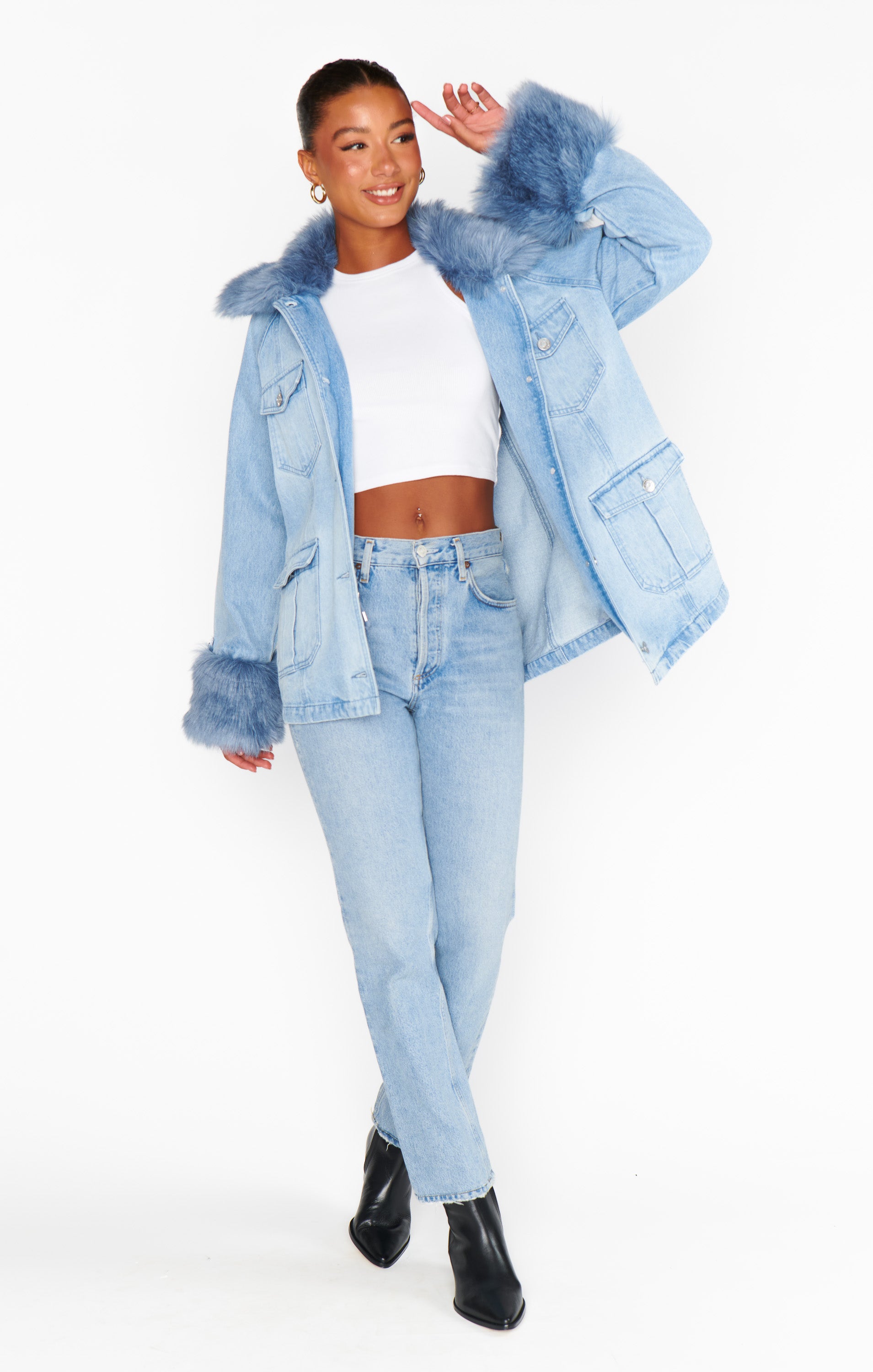 Copenhagen Jacket - Drift Indigo with Blue Faux Fur Hood | Waterproof Winter Coat for Women | Perfect for Snowboarding, Skiing & Cold Weather Fashion