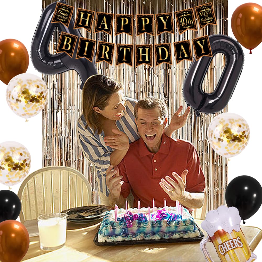 Whiskey Themed 40th Birthday Party Decorations for Men - Aged to Perfection Set with Foil Balloons & Banner | Perfect for Whiskey Lover's Milestone Celebration & Man Cave Decor