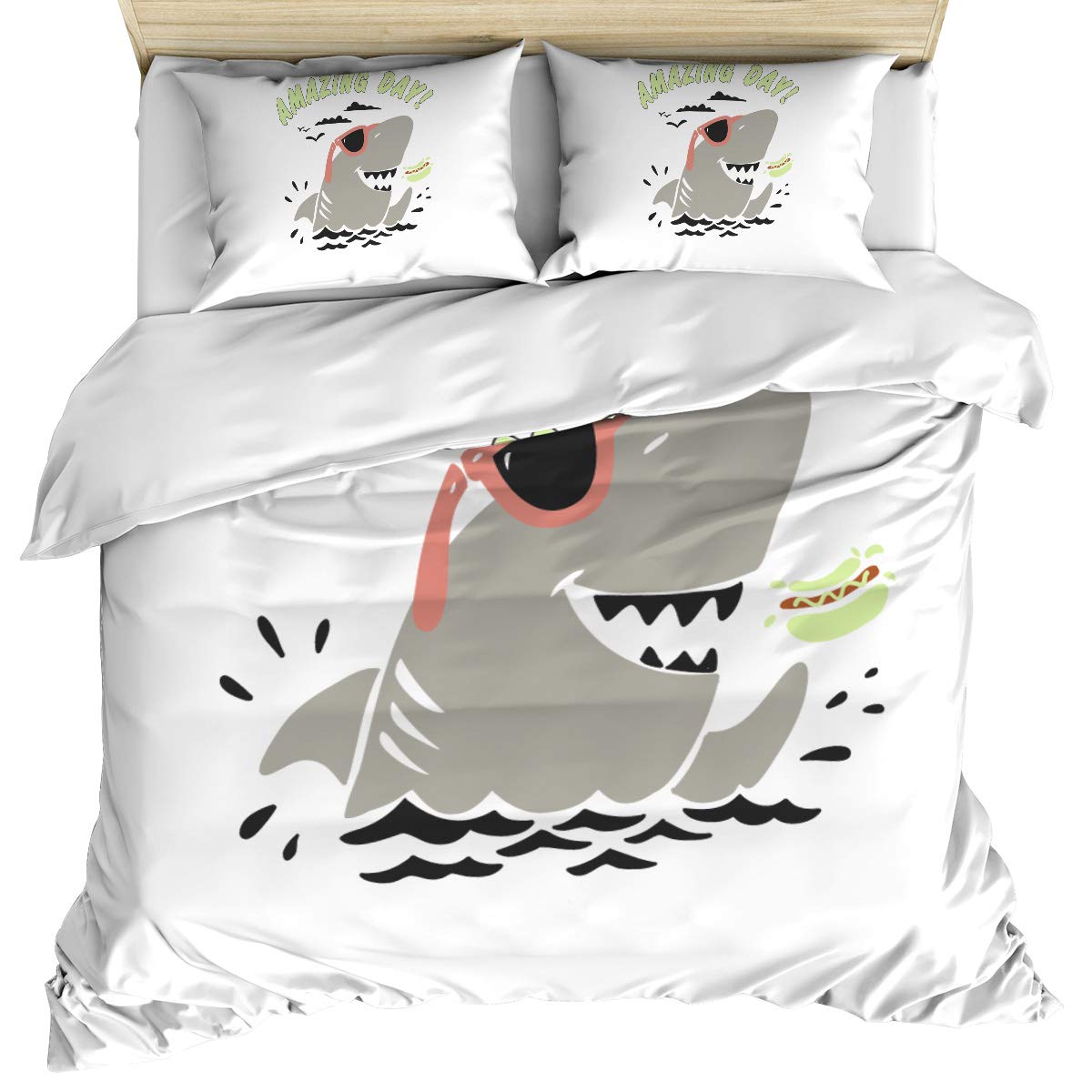 Shark Duvet Cover Set 3-Piece - Full Size Reversible Microfiber Bedding with 2 Pillowcases | Funny Shark Print All-Season Comforter Cover | Perfect for Kids' Rooms, Teen Bedrooms & Shark Lovers