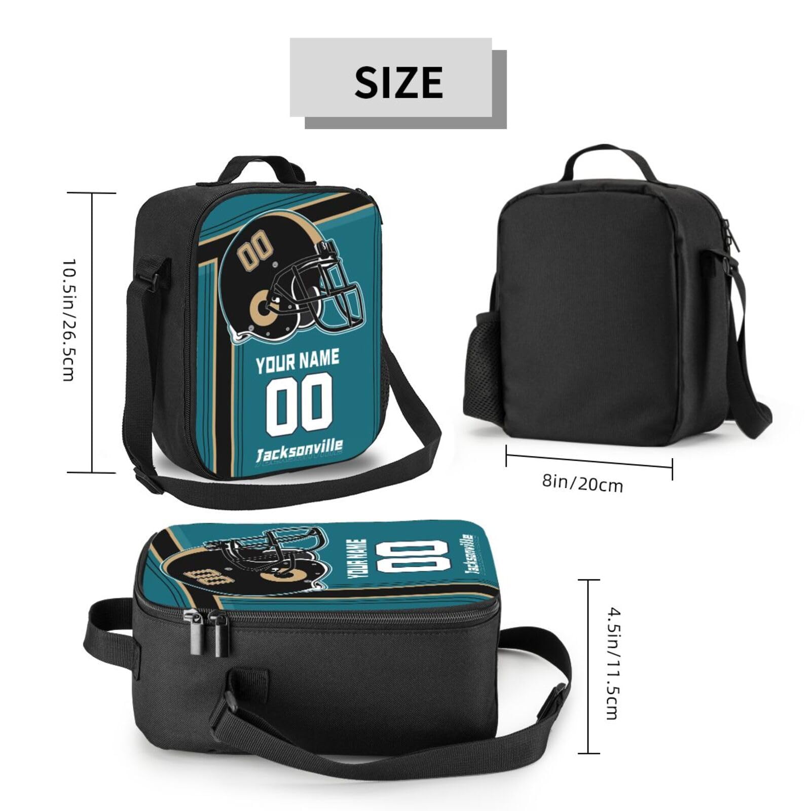 Custom Jacksonville Lunch Bag with Personalized Name & Number - Portable Insulated Lunch Tote for Work, School & Sports - Perfect Gift for Men, Women & Boys - Ideal for Office, Picnics & Fan Events