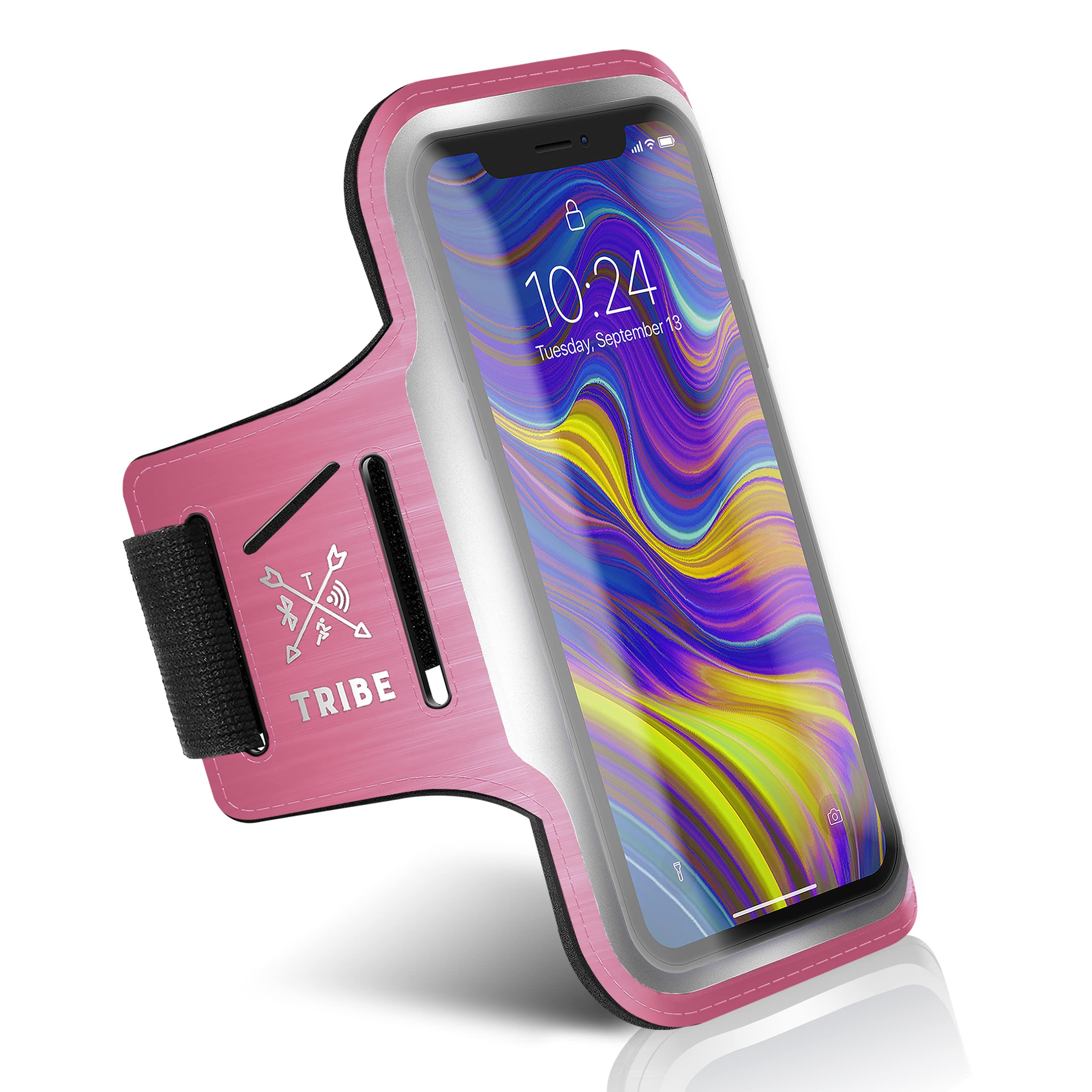 TRIBE Running Phone Holder Armband for iPhone & Galaxy - Adjustable Sports Armband for Women & Men - Perfect for Running, Jogging, Walking, Gym Workouts - Fits All Smartphones with CC/Key Pocket - Stay Active Hands-Free with Secure Phone Storage