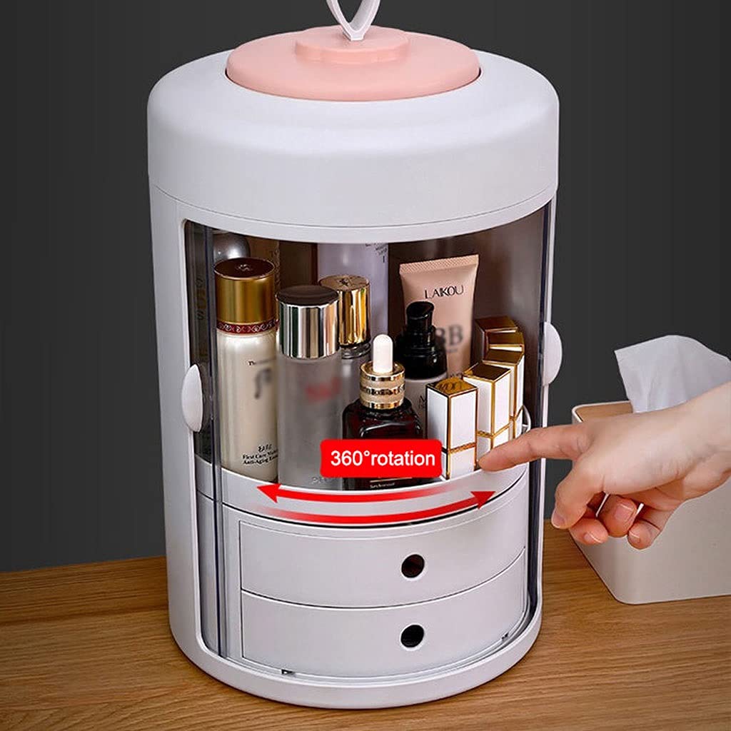 360° Rotating Makeup Organizer with Drawer - Large Capacity Cosmetic Display Case & Storage Solution for Vanity, Salon, and Travel Use