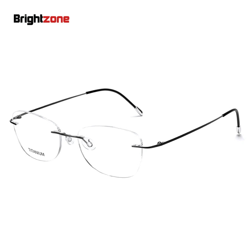 Brightzone Unisex Rimless Polygon Square Titanium Eyeglasses 71613 - Lightweight Durable Frame for Work, Reading & Fashion | Trendy Square Glasses for Men & Women