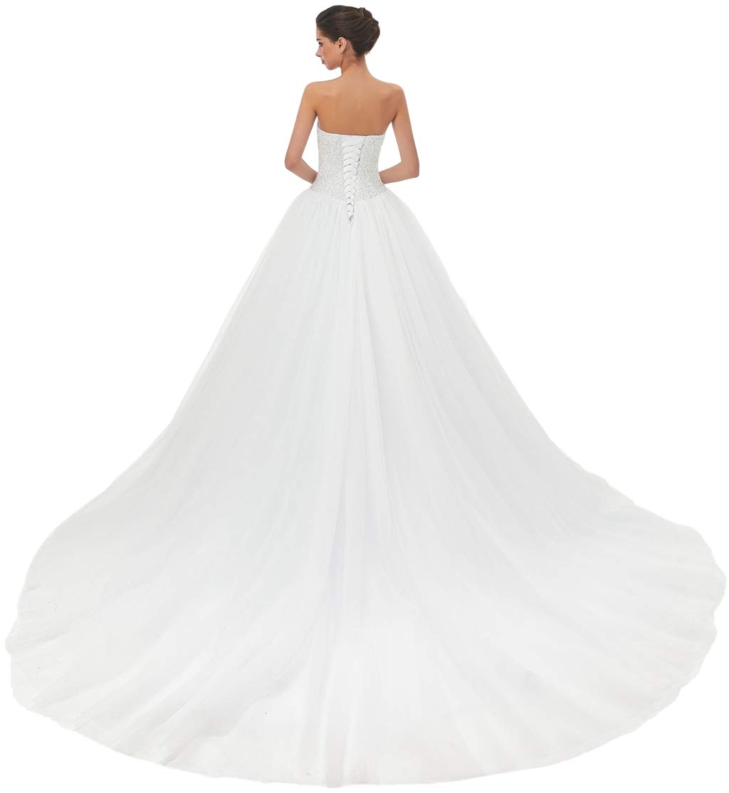 Elegant Sweetheart Neckline Tulle A-Line Wedding Dress with Train for Brides - Perfect for Church Ceremonies, Beach Weddings & Formal Receptions
