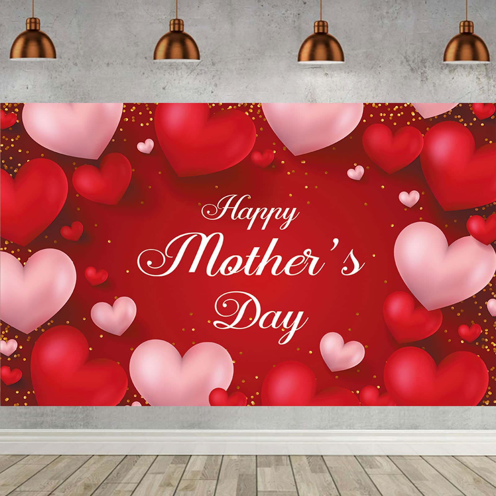 Large Happy Mother's Day Banner - Red Heart Decorations for Mother's Day Party Supplies | Perfect for Home Decor, Wall Hanging, Party Backdrop & Celebration Decor