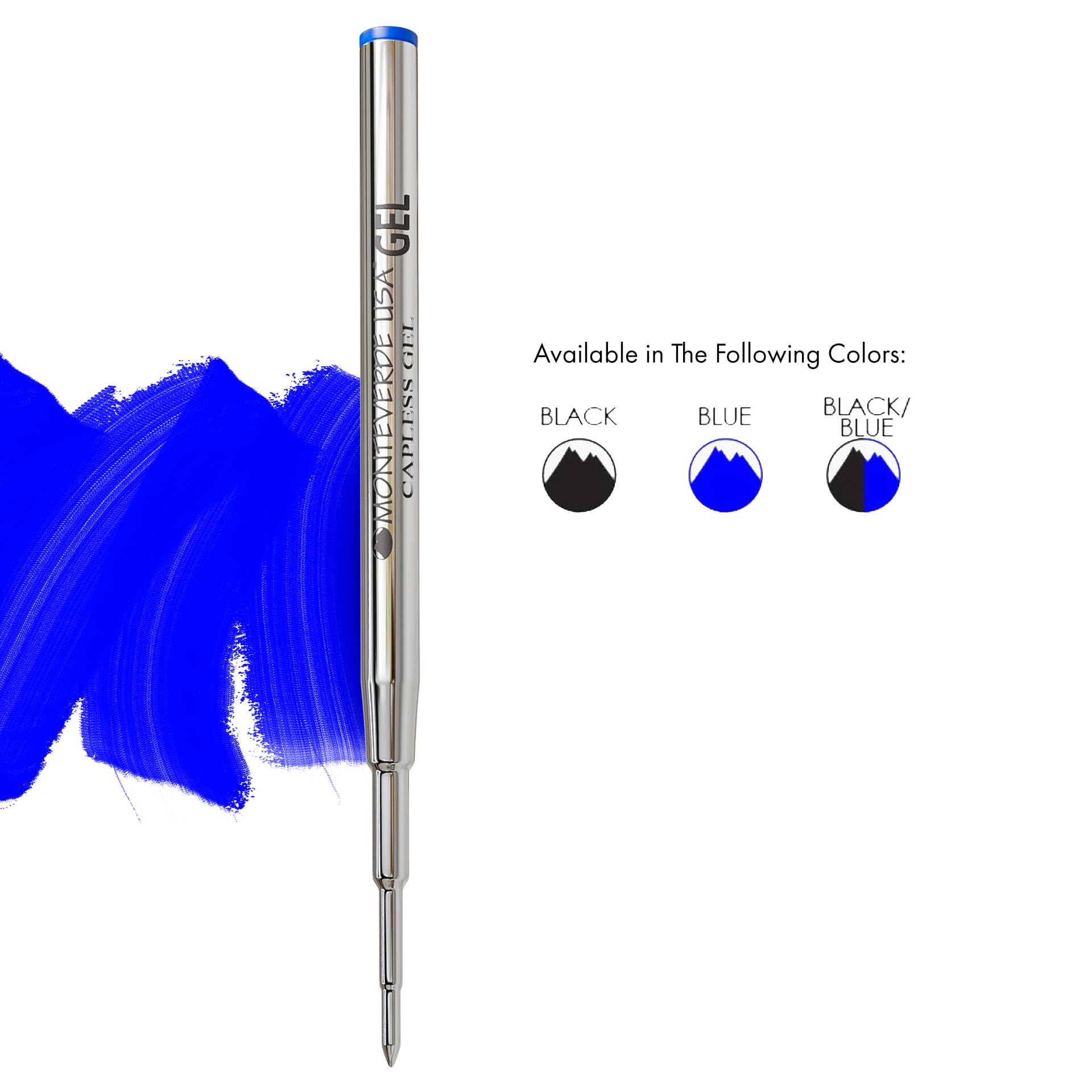 Monteverde Medium Gel Ballpoint Refill for Montblanc Pens - 6 Pack Blue Ink (M433BU) - Smooth Writing for Office, School & Everyday Use