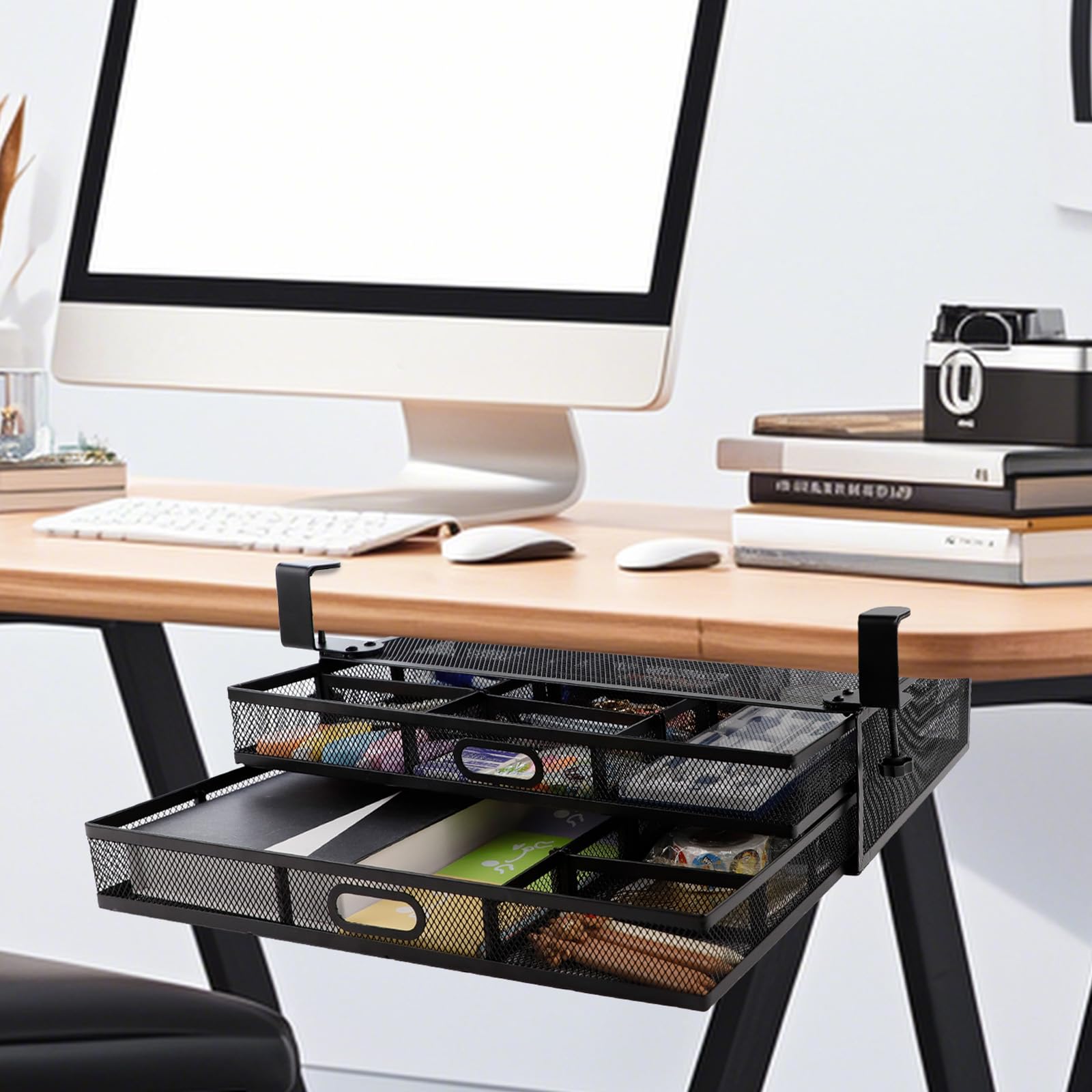 Under Desk Drawers - No Drill 2-Tier Slide Out Storage Organizer | Clamp-On Large Capacity Desktop Drawer for Office, School & Home | Perfect for Storing Stationery, Files & Office Supplies