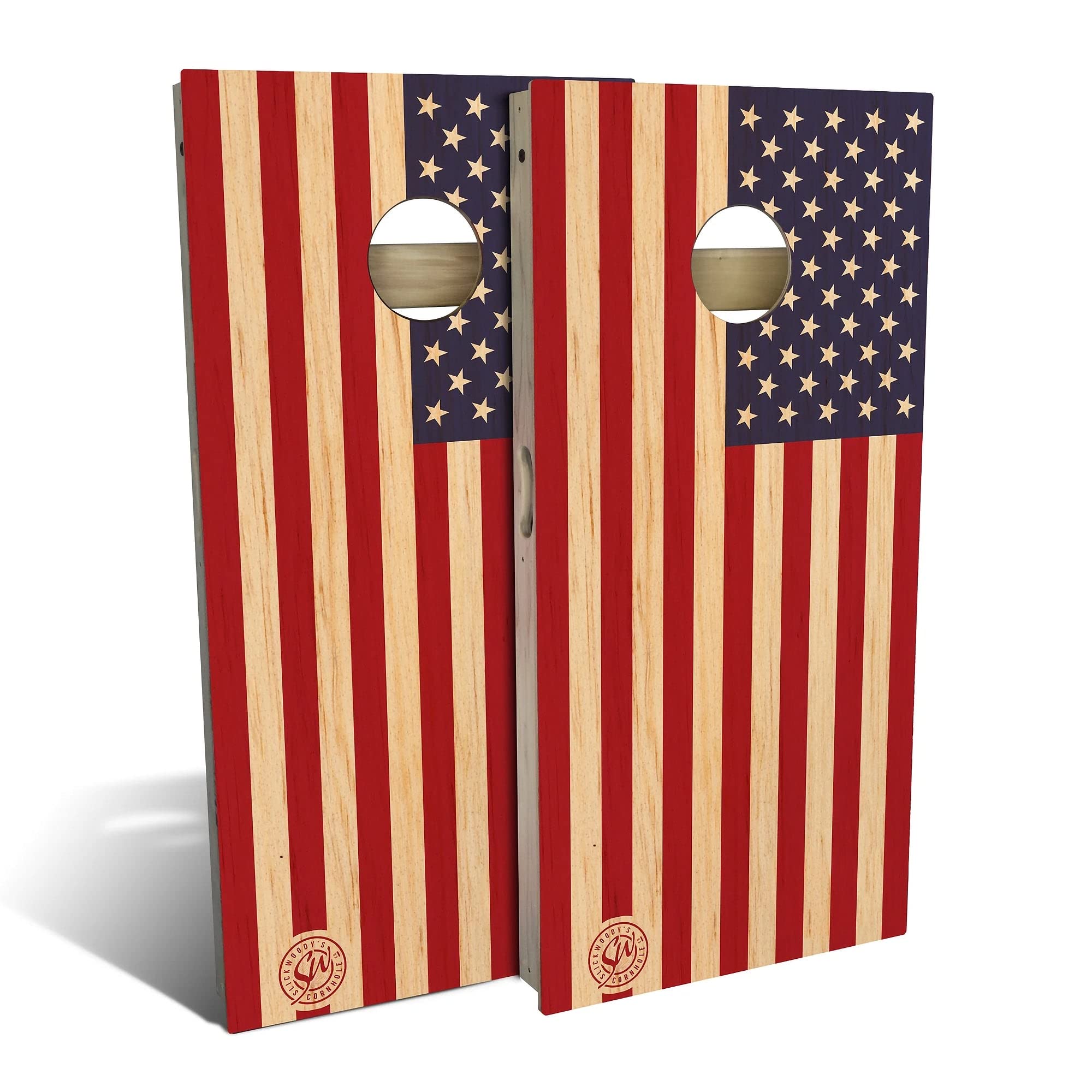 Skip's Garage Butternut Wood American Flag Cornhole Set - Premium Solid Wood Custom Cornhole Boards - Handcrafted in USA - Choose Size & Accessories - Perfect for Backyard BBQs, Tailgating & Outdoor Parties