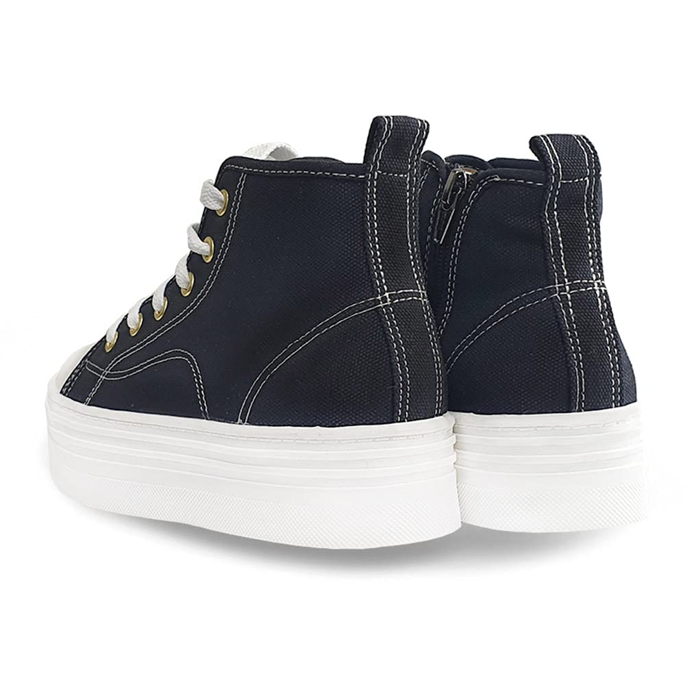 Women's Casual Mid Heel Canvas Sneakers - Comfortable Lace-Up Fashion Shoes for Everyday Wear (Black, Size 8) | Perfect for Walking, Office & Weekend Outfits