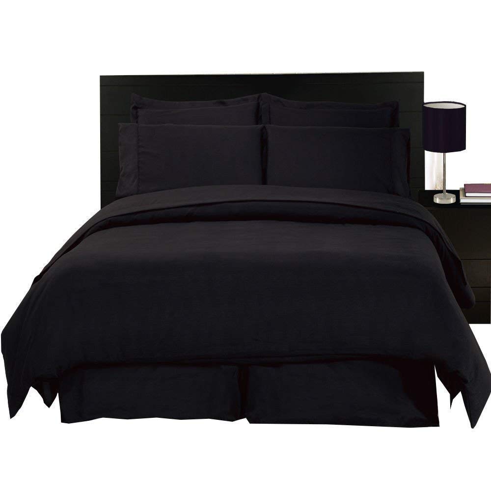Royal Hotel Luxury 8-Piece Queen Size Bed-in-a-Bag Set - 600 Thread Count 100% Cotton Solid Black Comforter with Siberian Goose Down Alternative - Includes Sheet Set & Duvet Cover - Perfect for Master Bedroom, Guest Room & Vacation Homes