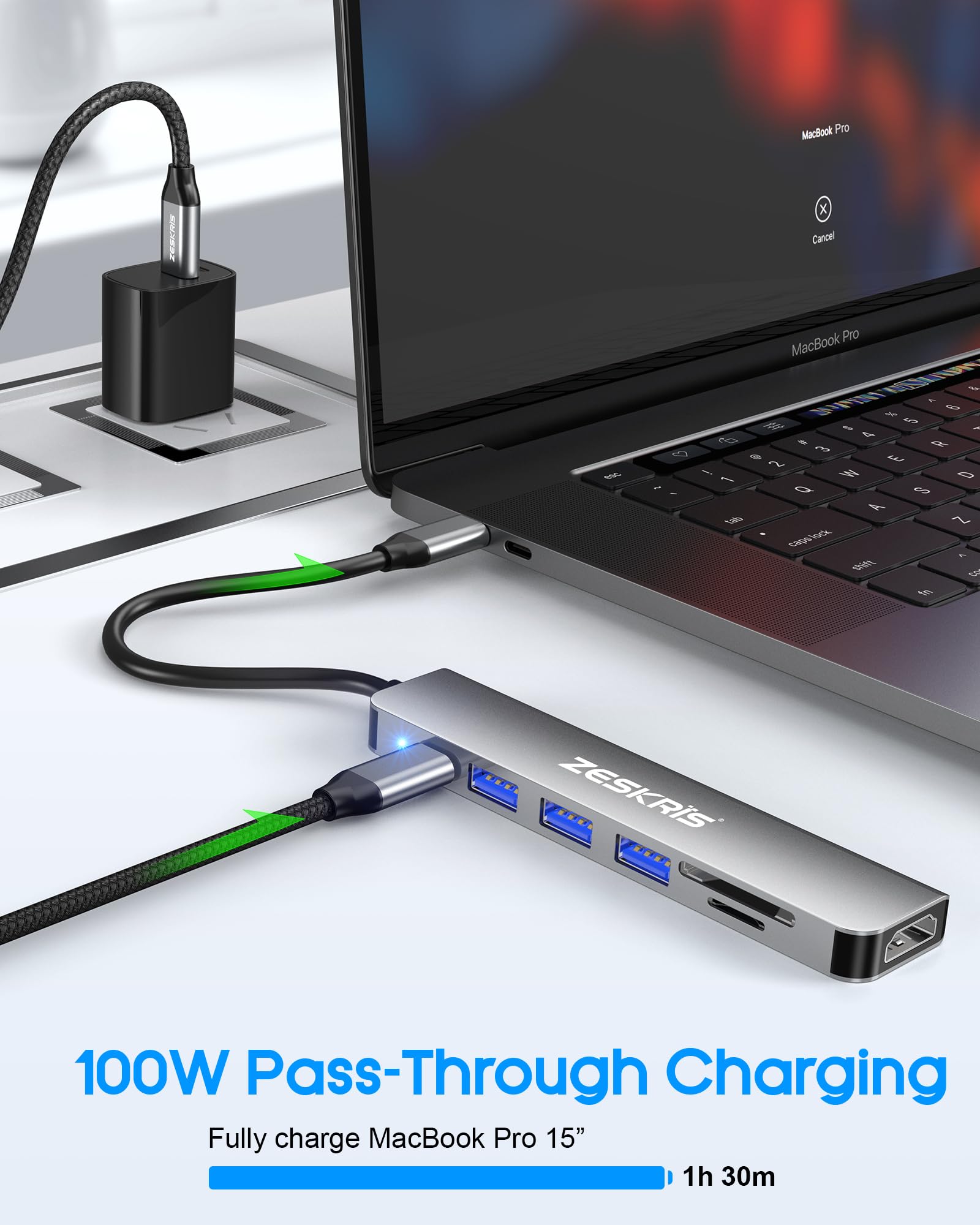 7-in-1 USB C Hub with 4K HDMI, 100W PD Charging, 3 USB-A Ports, SD/TF Card Reader - Compatible with MacBook Pro/Air, iPad Pro, iMac, iPhone 15 Pro/Pro Max, XPS, Thinkpad - Perfect for Work, Travel & Home Office Connectivity