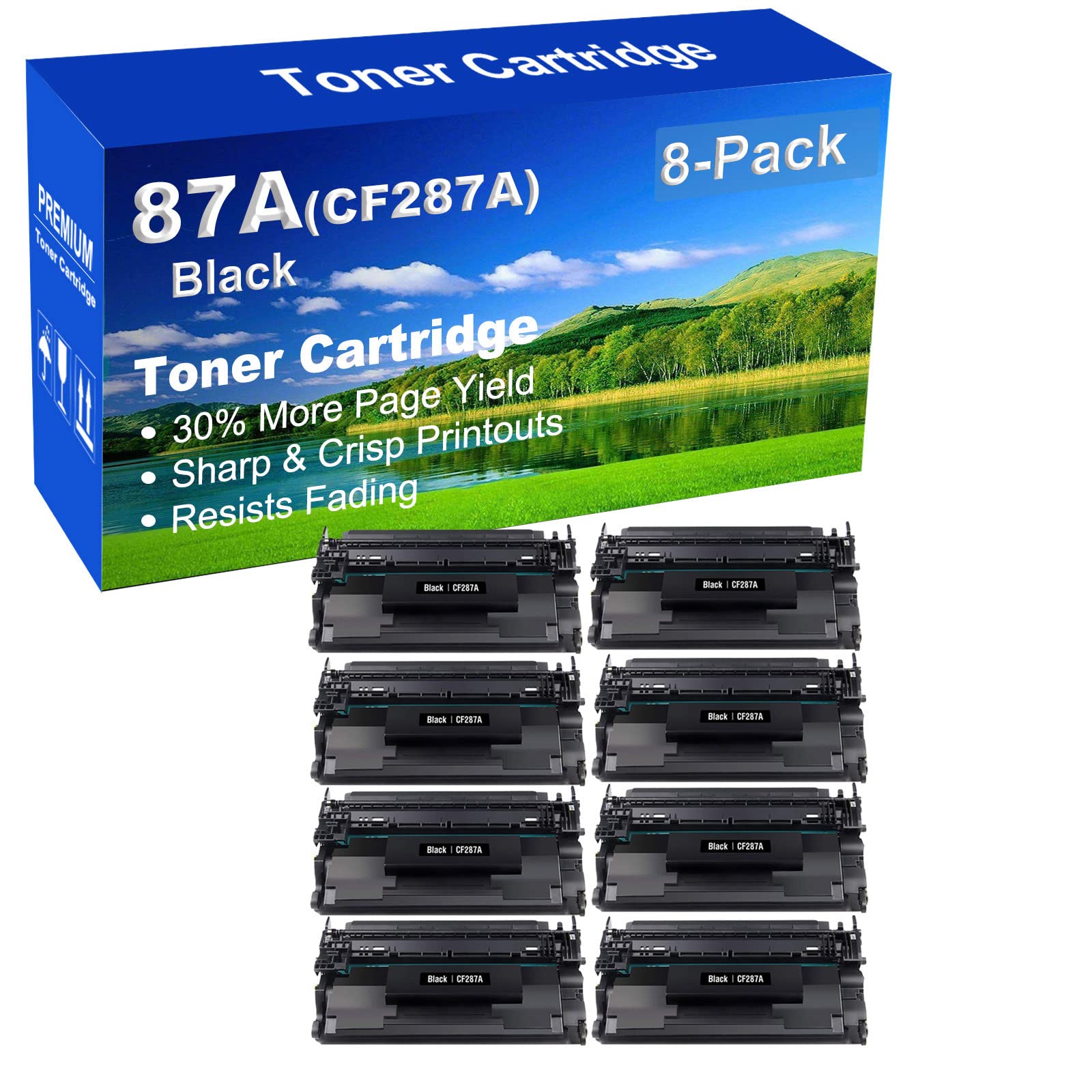 8-Pack High Yield Compatible M506x M506n Printer Toner Cartridge Replacement for HP CF287A 87A (Black) - Ideal for Office, Home Printing & Bulk Document Needs