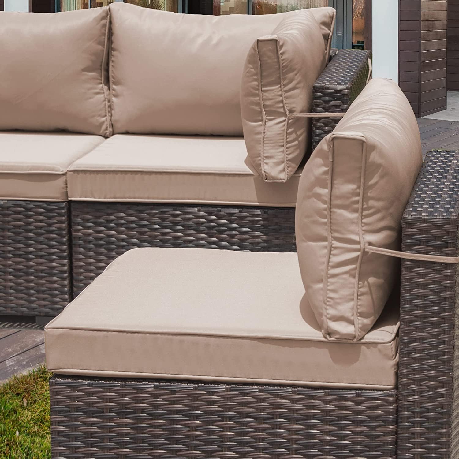13-Piece Outdoor Patio Furniture Set with Propane Fire Pit Table - Brown Sectional Sofa Conversation Set with ETL-Approved 43