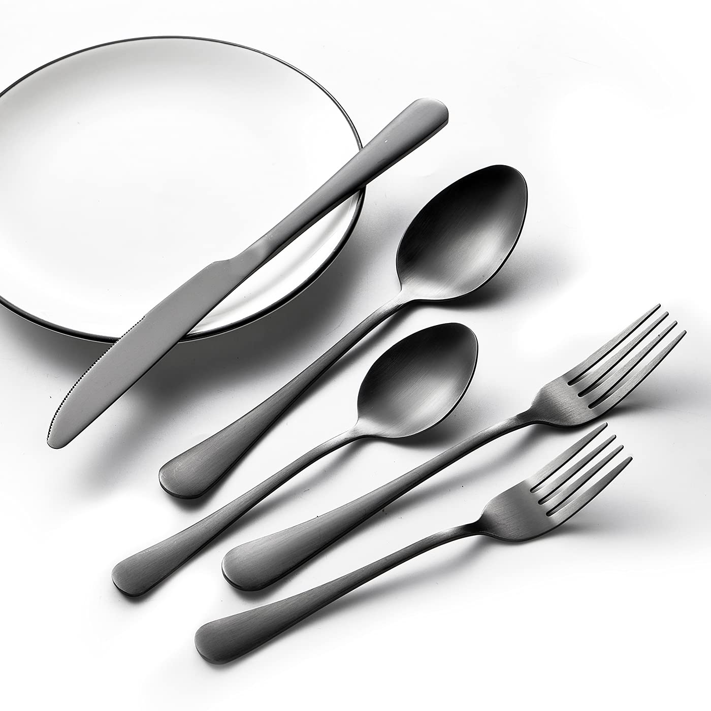 IRONX 5-Piece Stainless Steel Flatware Set - Knife, Fork, Spoon - Modern Matte Black Cutlery for Dining | Perfect for Home, Restaurant, or Gift Giving