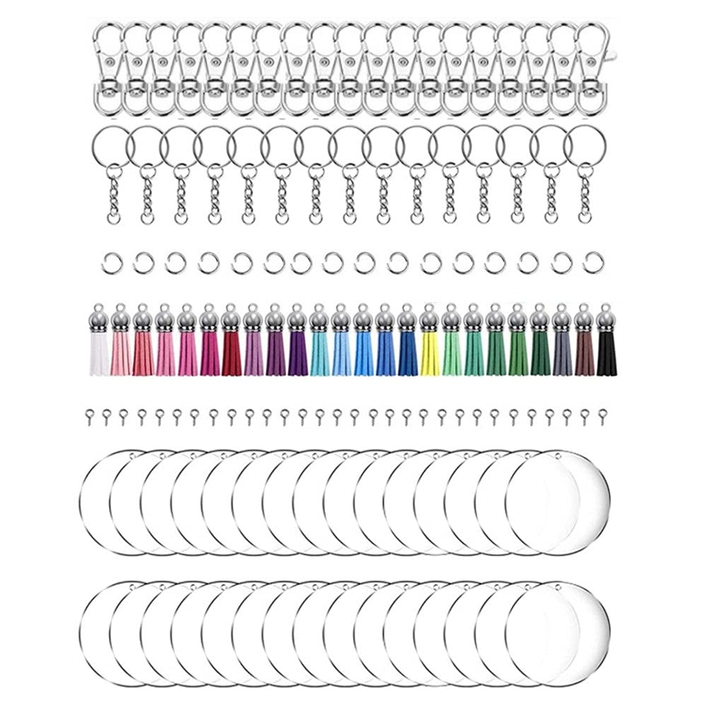 180 Pcs Acrylic Keychain Blanks DIY Craft Kit with Tassels, Key Rings, Chain Jump Rings, Screw Eye Pins & Hooks - Bulk Supplies for Custom Keychains, Luggage Tags & Gift Making (Color A, One Size)