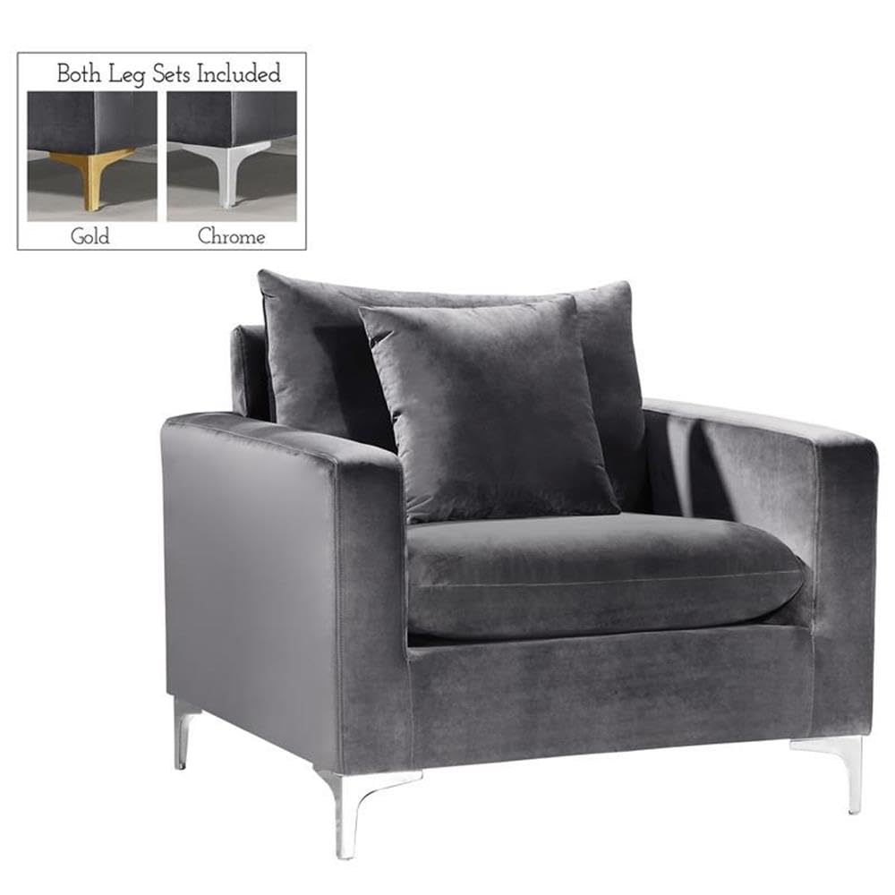 Home Square 2-Piece Reversible Velvet Sectional Sofa Set with Accent Chair in Gray - Modern Living Room Furniture for Small Spaces & Apartments