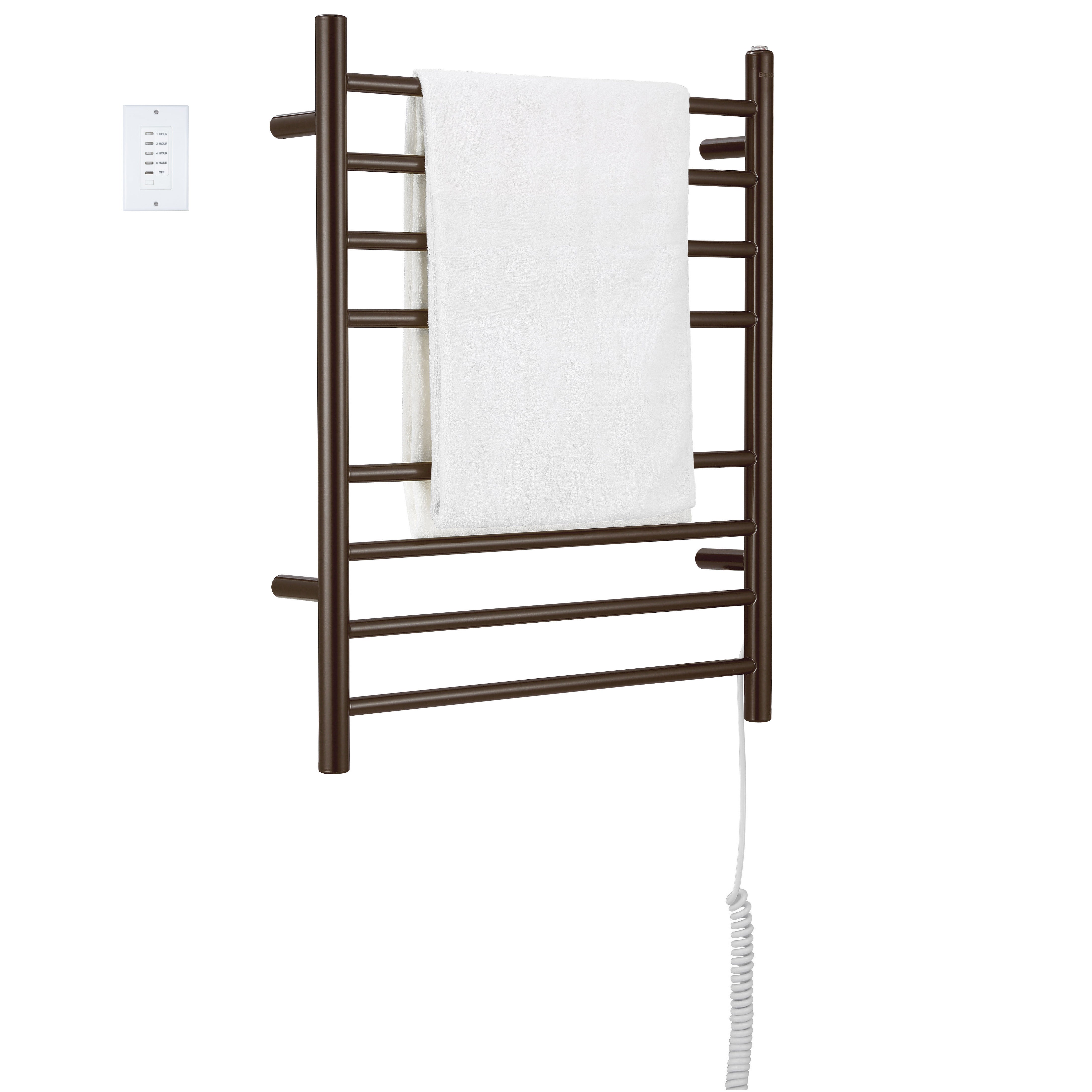 Ancona Prestige Dual 8 Bar Hardwired & Plug-in Towel Warmer - Oil Rubbed Bronze Stainless Steel with Wall Timer | Bathroom Luxury Heated Towel Rack for Spa, Hotel & Home Use