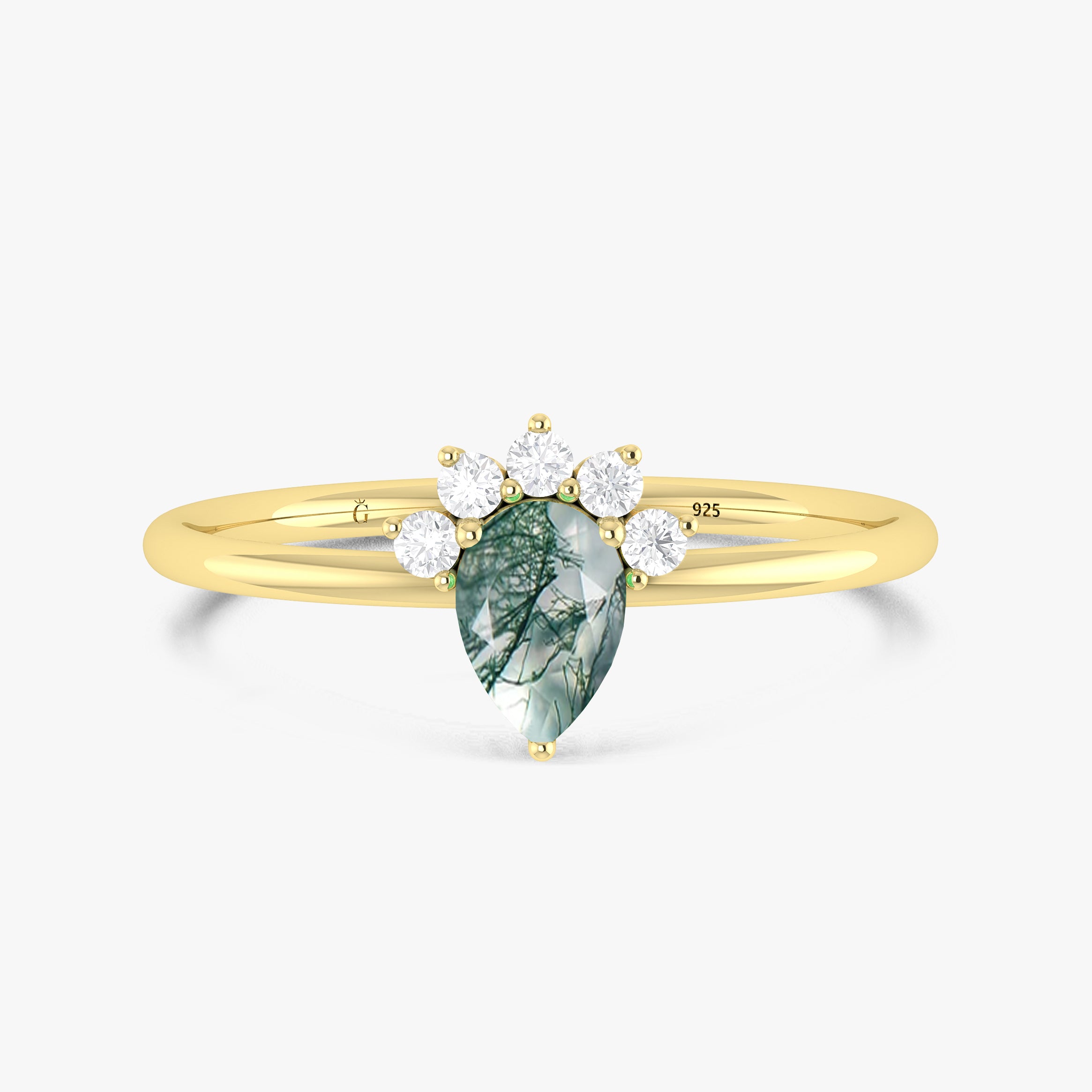 Genuine Moss Agate Pear Gemstone Ring - Elegant Nature-Inspired Jewelry for Women | Perfect for Weddings, Anniversaries & Special Occasions