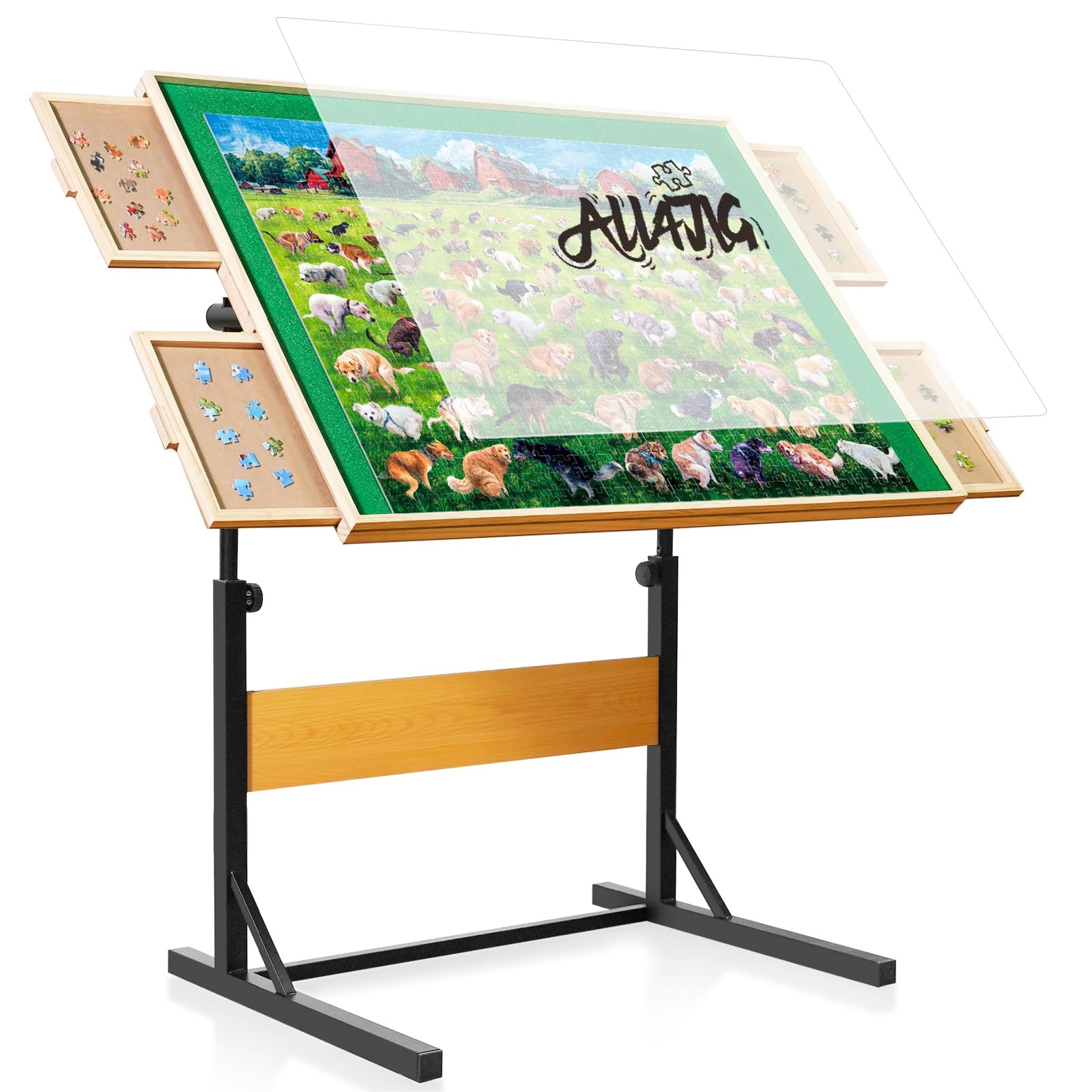 ALL4JIG Premium Wooden Jigsaw Puzzle Table with 4 Storage Drawers - Stable & Lightweight Design for 2000-Piece Puzzles - Perfect Gift for Adult Puzzle Enthusiasts - Great for Family Game Nights, Relaxation & Home Decor