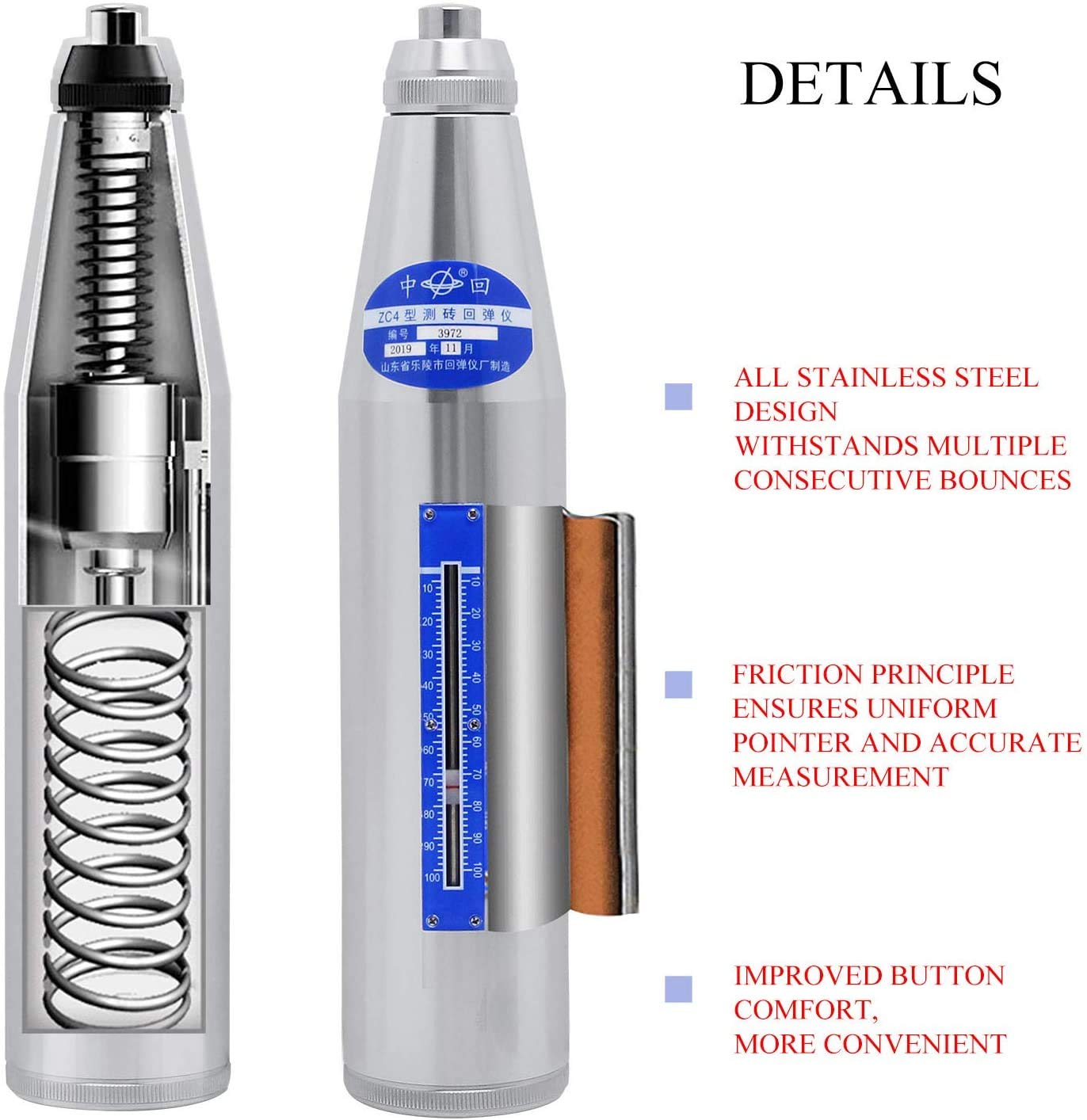 CGOLDENWALL ZC4 Side Brick Rebound Hammer Tester - Professional Concrete Strength Testing Tool for Construction & Engineering Projects - Perfect for Quality Control in Building Inspection and Material Analysis