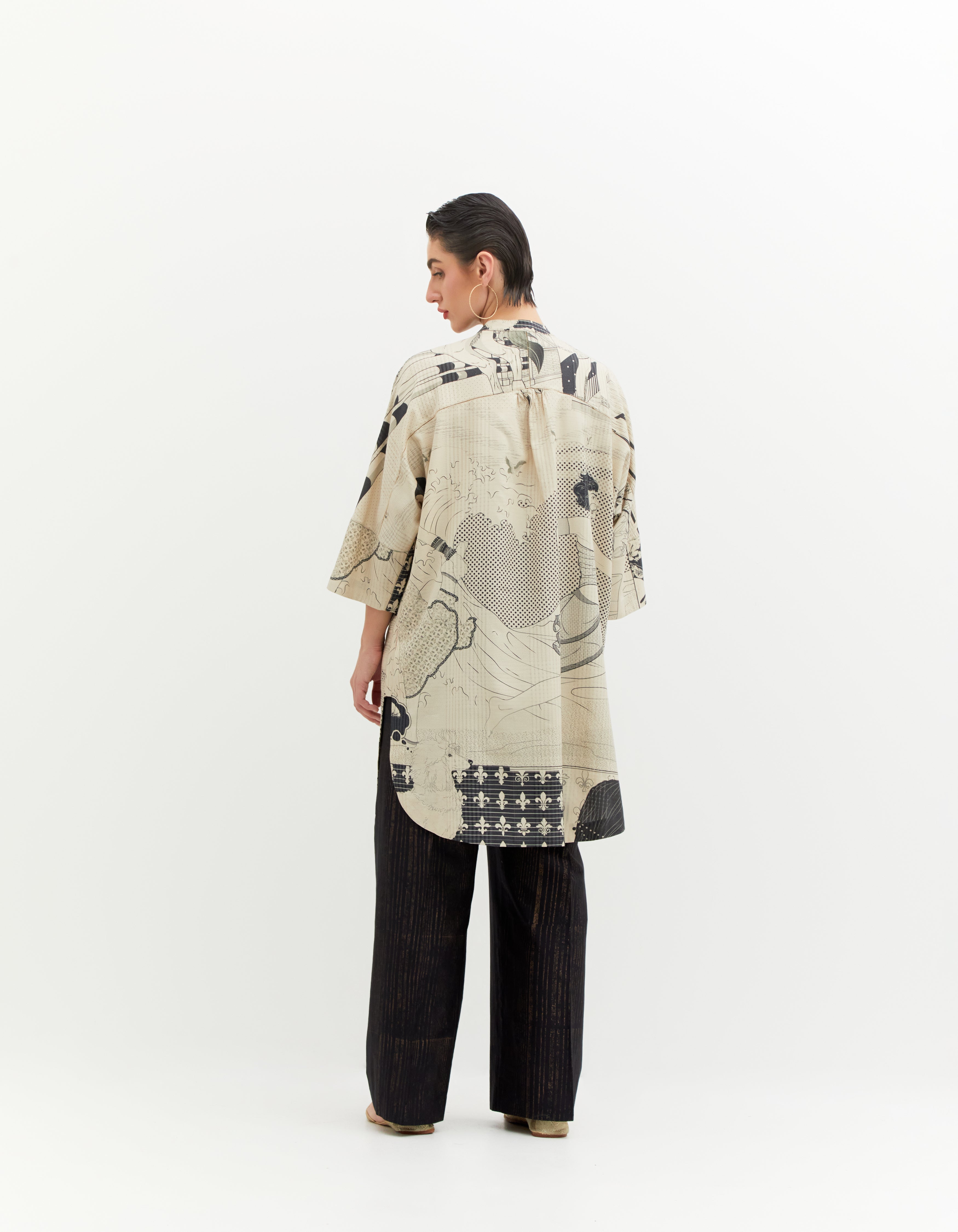 Leap Noor Cotton Silk Check Kurta - Black & White Ethnic Tunic for Women | Perfect for Festivals, Parties & Casual Wear