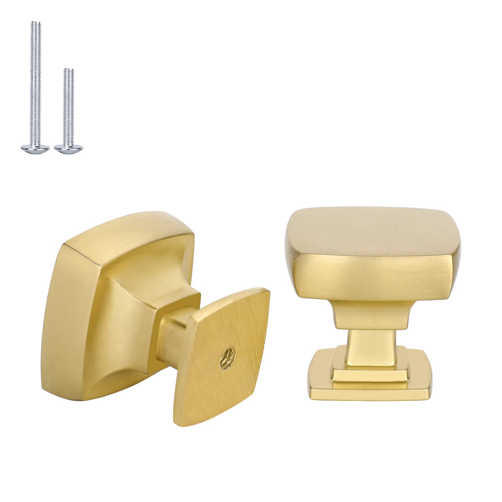 Gold Dresser Knobs 10 Pack - Brushed Square Cabinet Knobs for Kitchen & Drawer