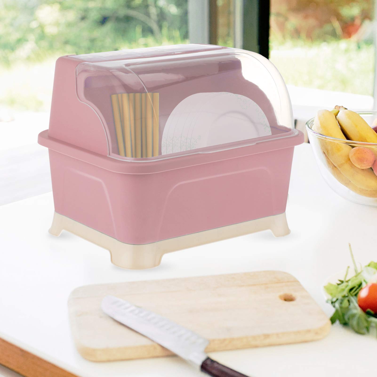 Hemoton 1-Piece Plastic Drain Basket - Kitchen Dish Rack Organizer with Chopsticks Holder, Bread Plate & Baby Cup Storage | Perfect for Countertop, Sink & Cabinet Organization