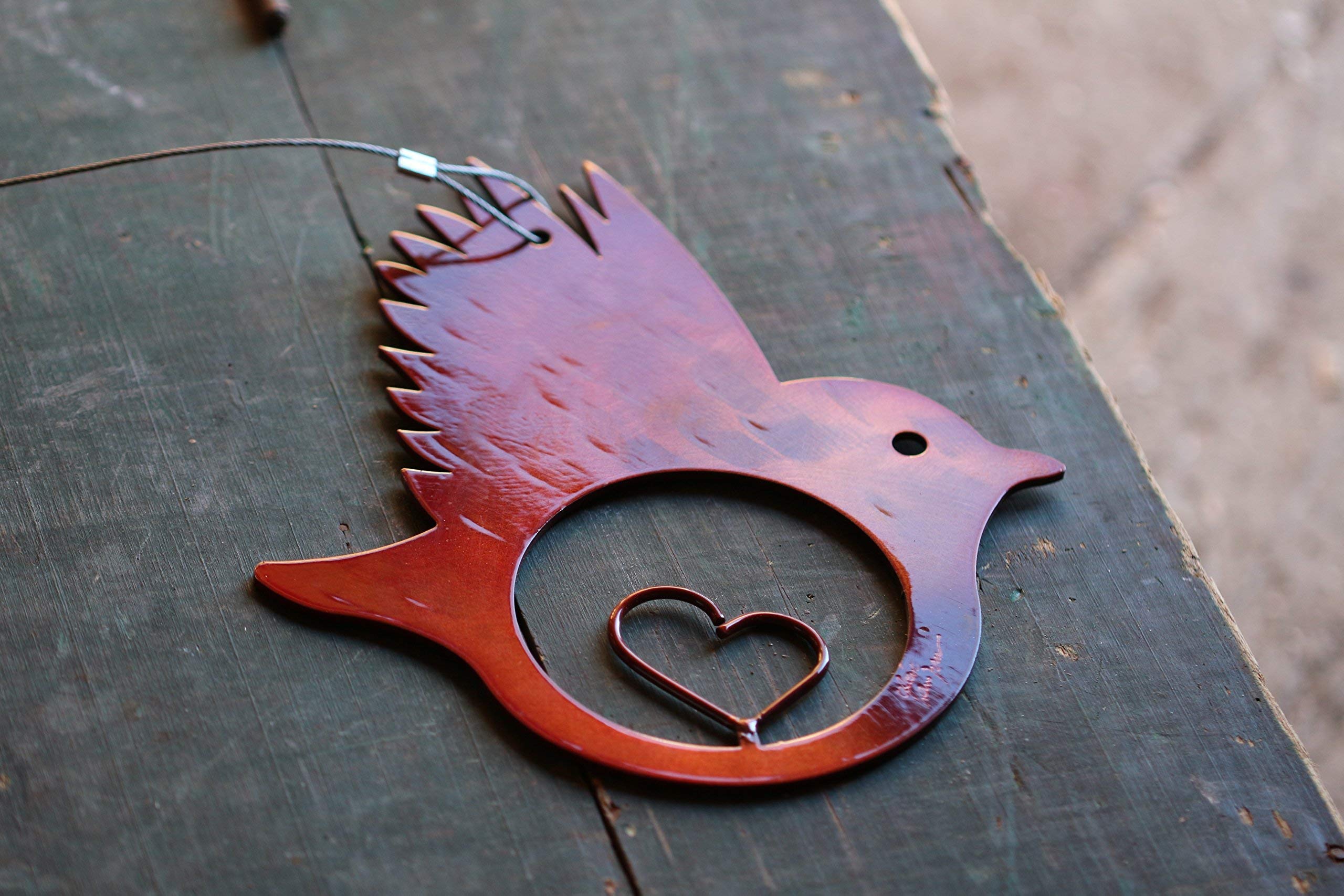 Hand-Forged Wrought Iron Bird Wall Decor with Heart Cutout - Romantic Anniversary Gift for Couples - Perfect for Home, Garden, or Wedding Decorations
