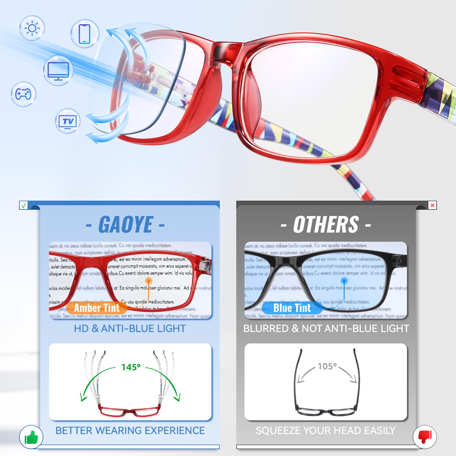 Gaoye Blue Light Blocking Reading Glasses for Men & Women - Computer Glasses with Anti-UV Protection - Perfect for Office Work, Screen Time & Night Reading