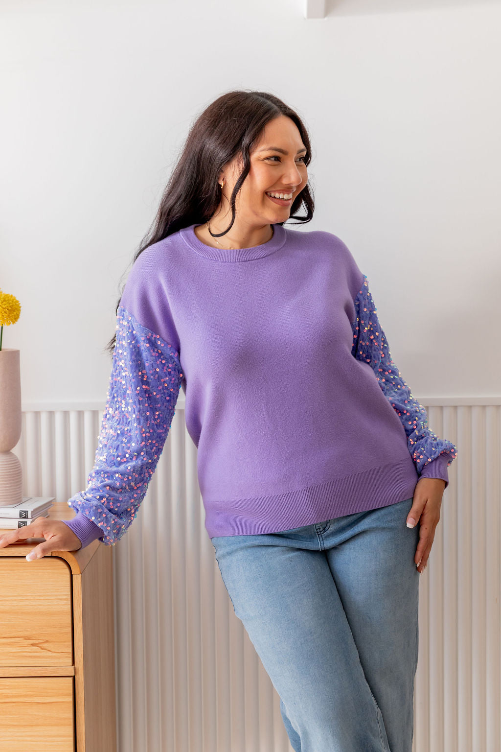 Lilac Glam Knit Sweater for Women - Cozy & Stylish Pullover for Fall & Winter Fashion | Perfect for Casual Outings & Office Wear