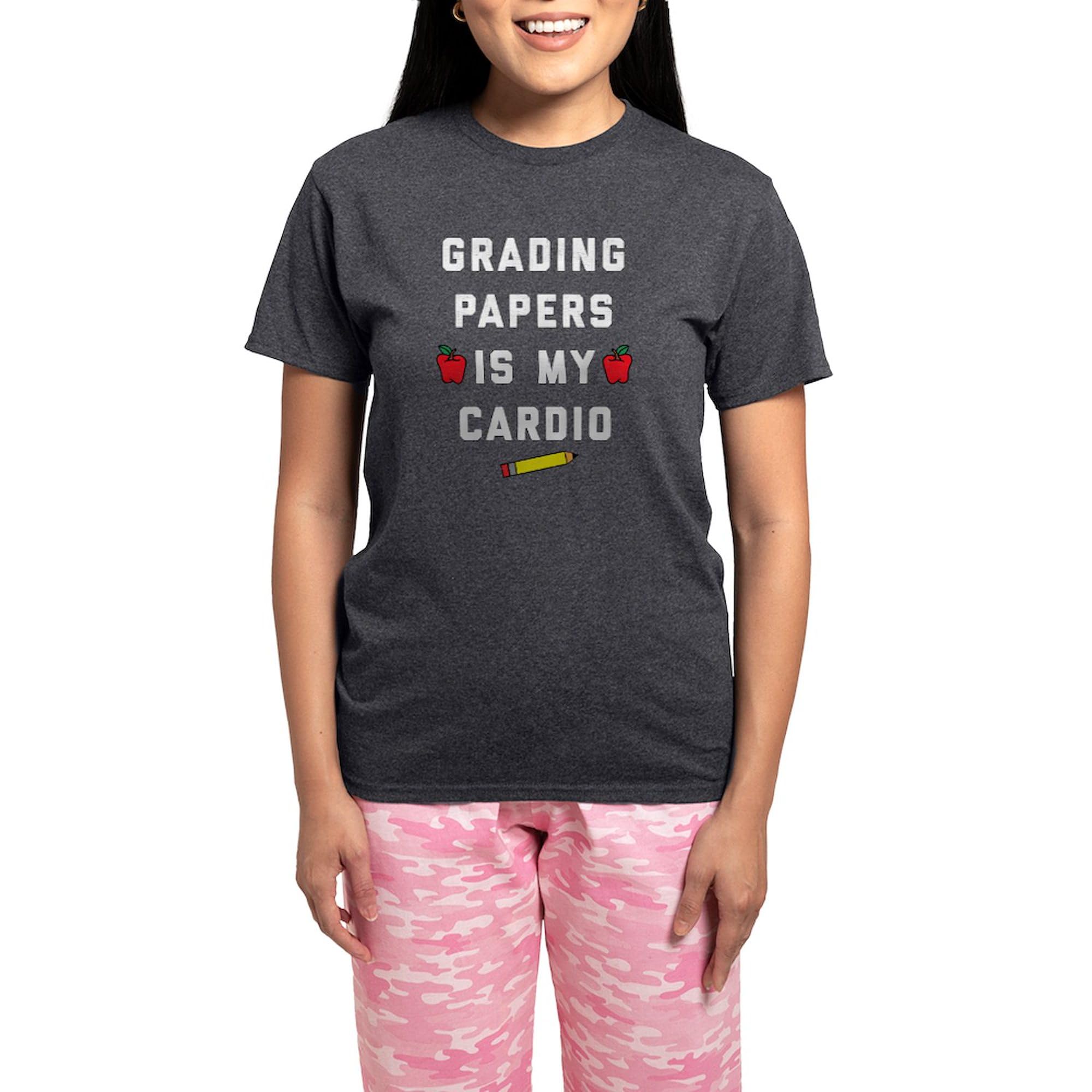 Grading Papers Is My Cardio Women's Charcoal Pajama Set - Funny Teacher Sleepwear for Women - Comfortable Lounge Pajamas for Educators, Grading Nights & Relaxing at Home