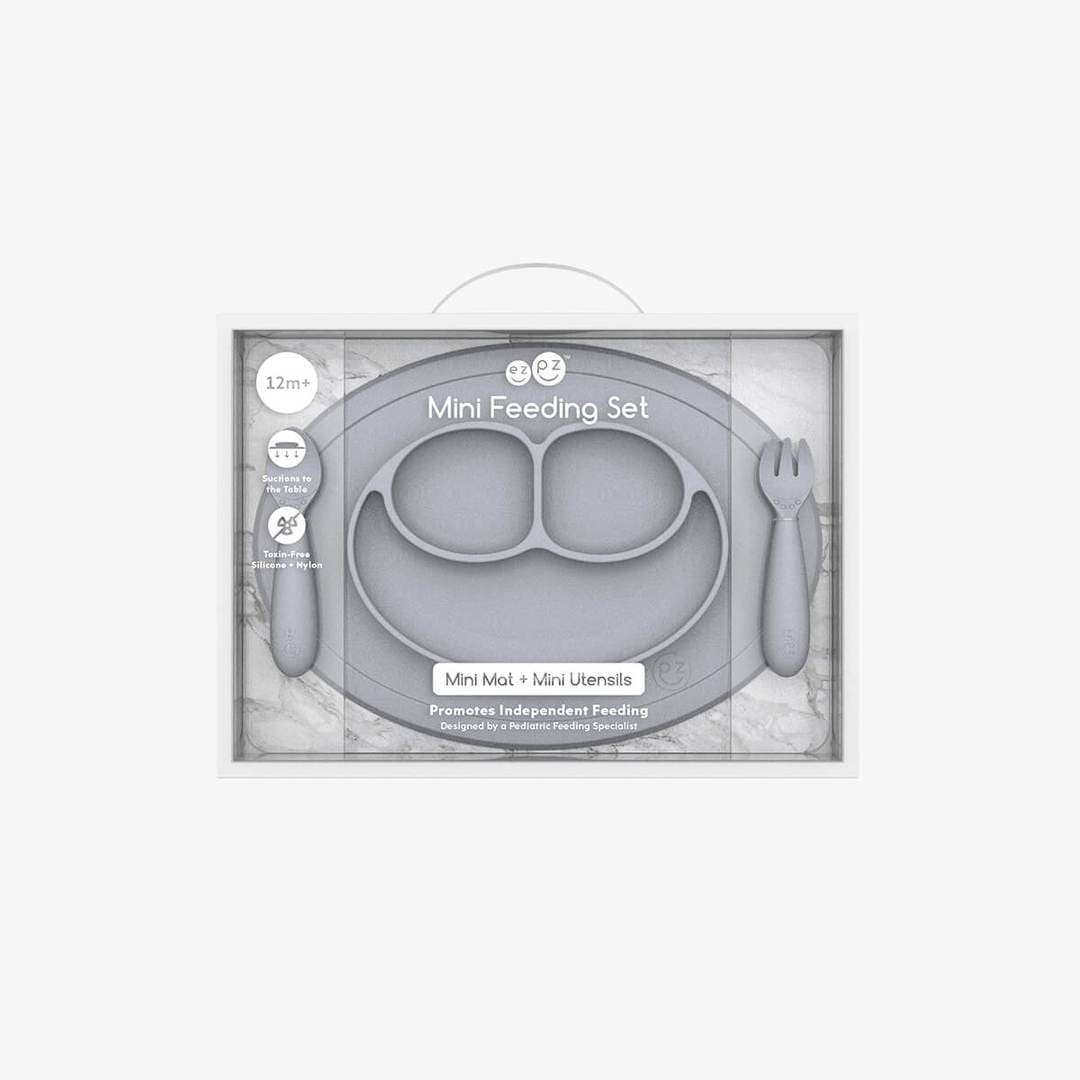 EZPZ Mini Feeding Set for Babies & Toddlers - BPA-Free Silicone Placemat with Built-in Plate & Spoon - Perfect for High Chairs, Travel & Mess-Free Mealtime