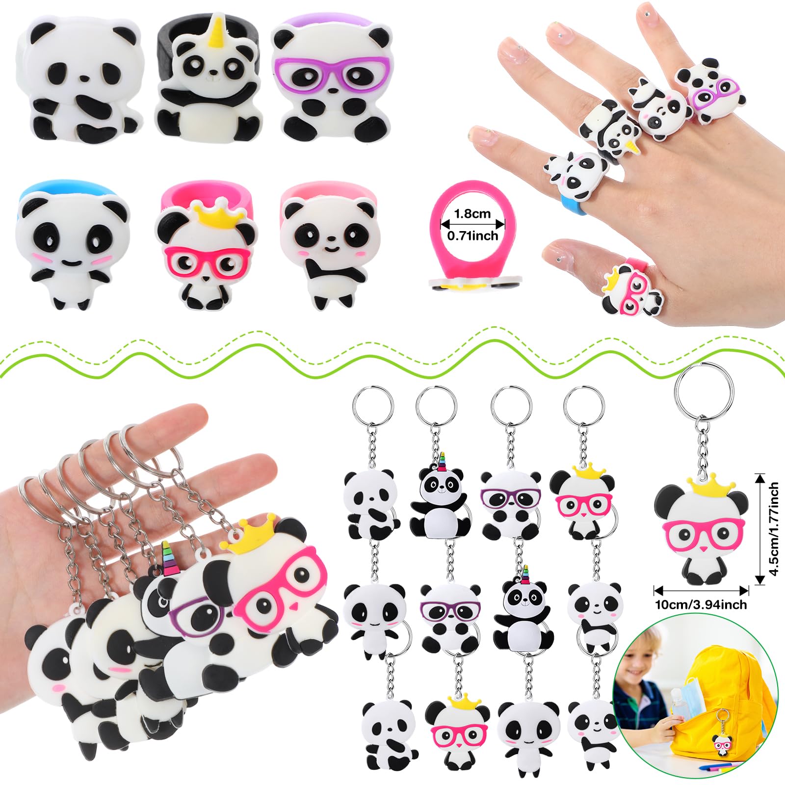 Seajan 162 Pcs Panda Party Favors Set - 16 Keychains, Bracelets, Stamps, Erasers & Stickers for Kids Birthday Party Decorations | Perfect for Panda Themed Birthday Parties & Baby Showers