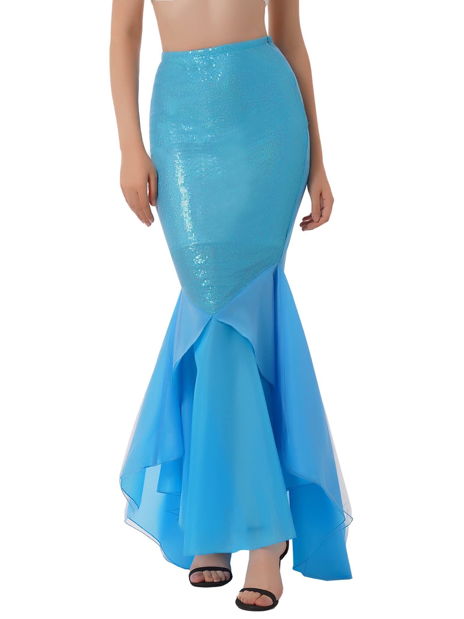 Shinsto Women's Sparkly Sequin Mermaid Costume Long Tail Maxi Skirt for Halloween Party, Cosplay, Themed Events & Stage Performances