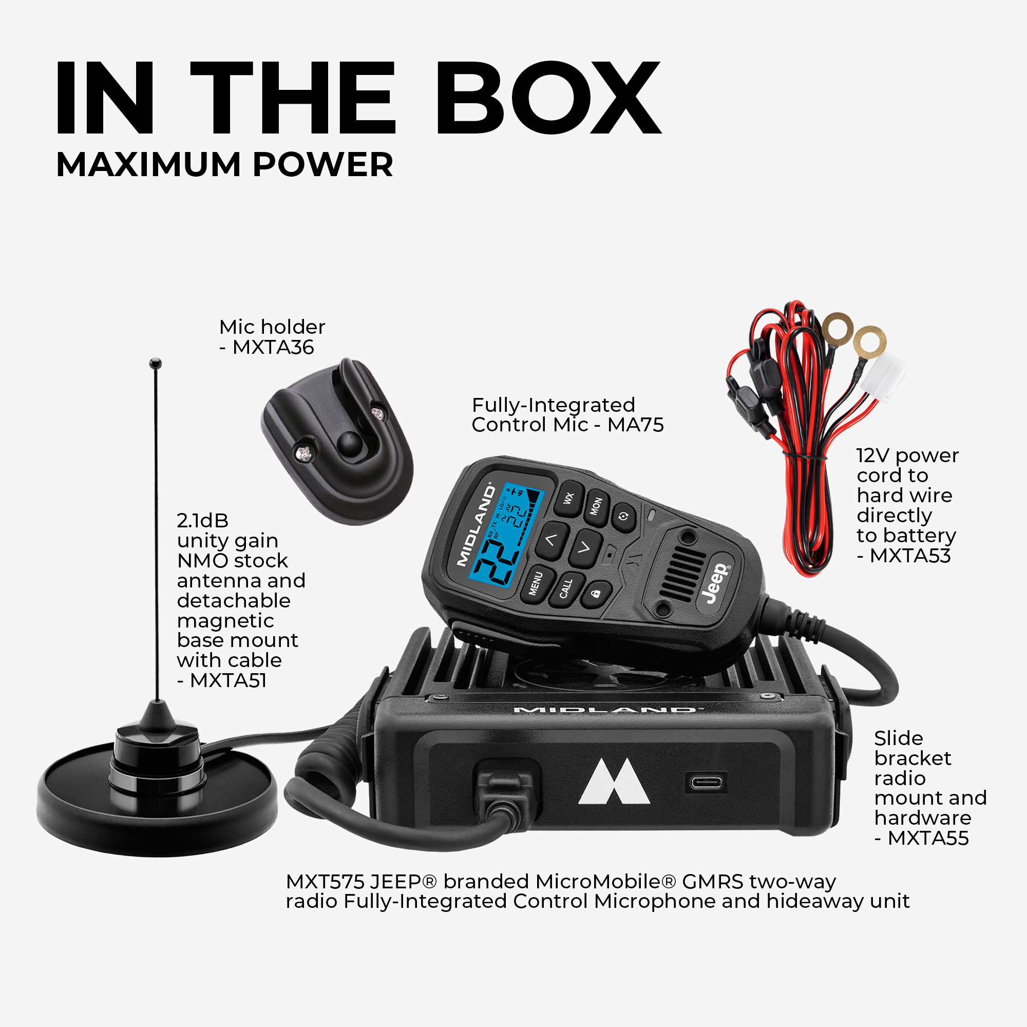 MXT575 MicroMobile® Jeep® GMRS 50 Watt Two-Way Radio - Long Range Communication for Off-Roading, Camping & Emergency Preparedness (MXT575J)