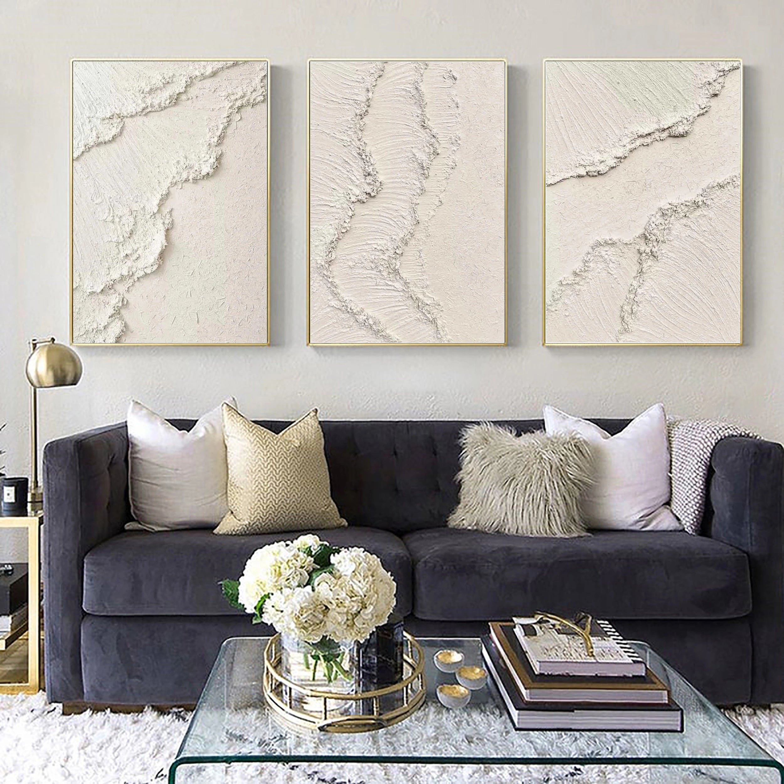 Abstract Beige & Brown Wall Art Set of 3 - Modern Canvas Paintings for Living Room, Bedroom & Office Decor #BB097