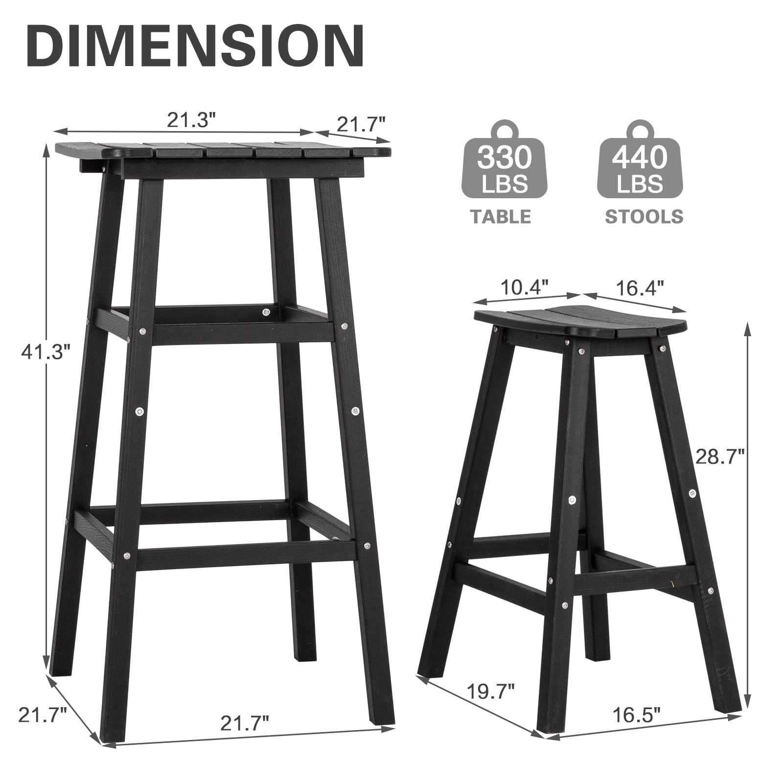 3-Piece Adirondack Outdoor Bar Table and Chairs Set - Round Bar Height Patio Furniture - Durable HDPE Bar Set for Balcony, Garden, Poolside (Black) - Perfect for Backyard BBQs, Outdoor Dining & Summer Entertaining