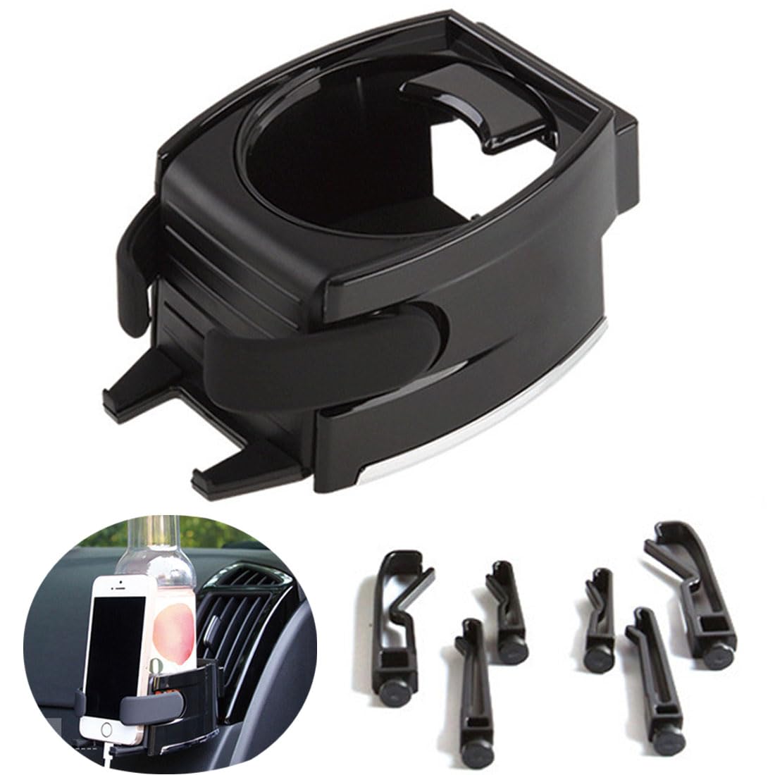 Universal Car Phone Mount Holder - Adjustable Air Vent & Cup Holder Compatible with iPhone, Samsung & More - Secure & Stable for Hands-Free Driving (Black) - Perfect for GPS Navigation, Music Control & Safe Commuting