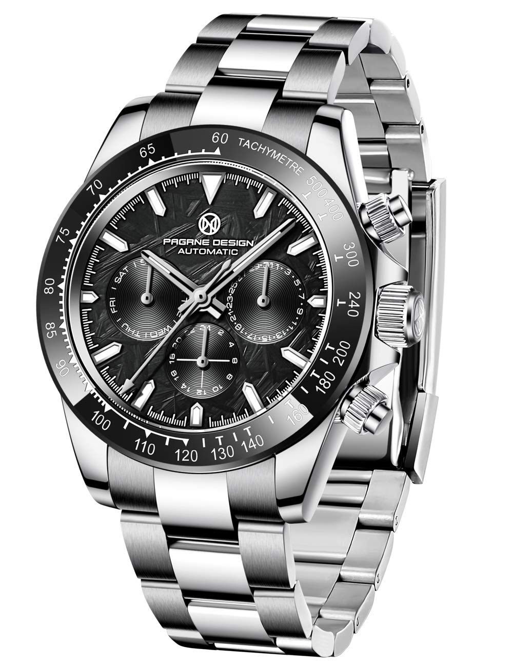 PAGRNE Men's Automatic Watch - Scratch Resistant Synthetic Sapphire Glass, Date Display, 100M Waterproof, Stainless Steel Bracelet | Perfect for Business, Casual & Outdoor Activities