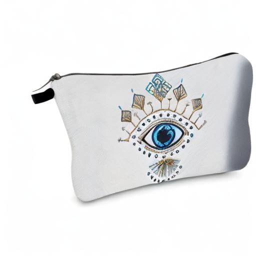 Allover Print Makeup Bag Cosmetic Organizer - Waterproof Toiletry Pouch & Travel Clutch for Women (Evil Eye Design) - Perfect for Travel, Gym & Daily Beauty Storage