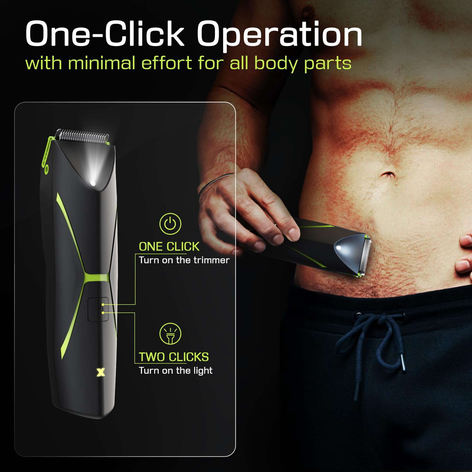 Brightman Men's Body Hair Trimmer - Waterproof Electric Groin & Pubic Trimmer with 3 Combs, Ceramic Blade & Wireless Charging Dock | Perfect for Manscaping, Ball Grooming & Personal Hygiene Care at Home or Travel