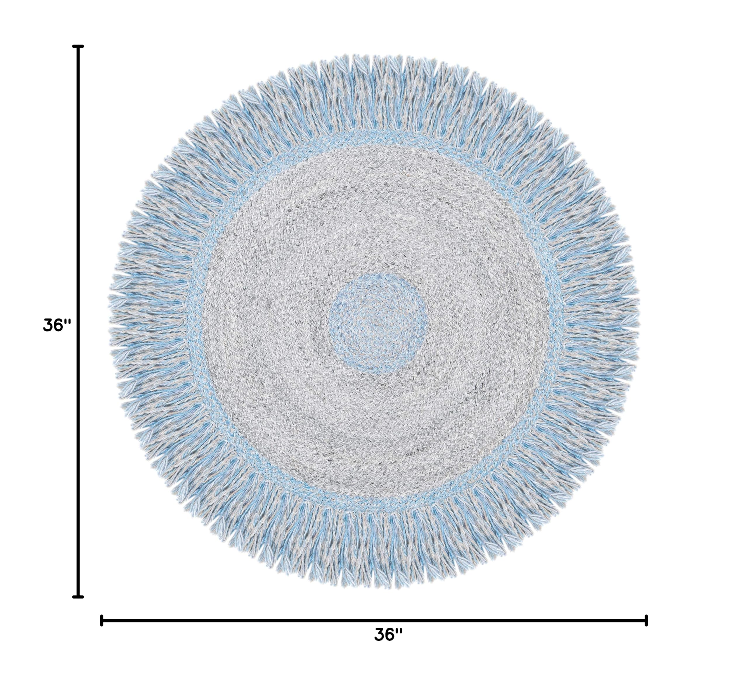 SAFAVIEH Cape Cod Collection 3' Round Blue & Grey Handmade Fringe Area Rug - Perfect for Living Room, Bedroom & Nursery Decor